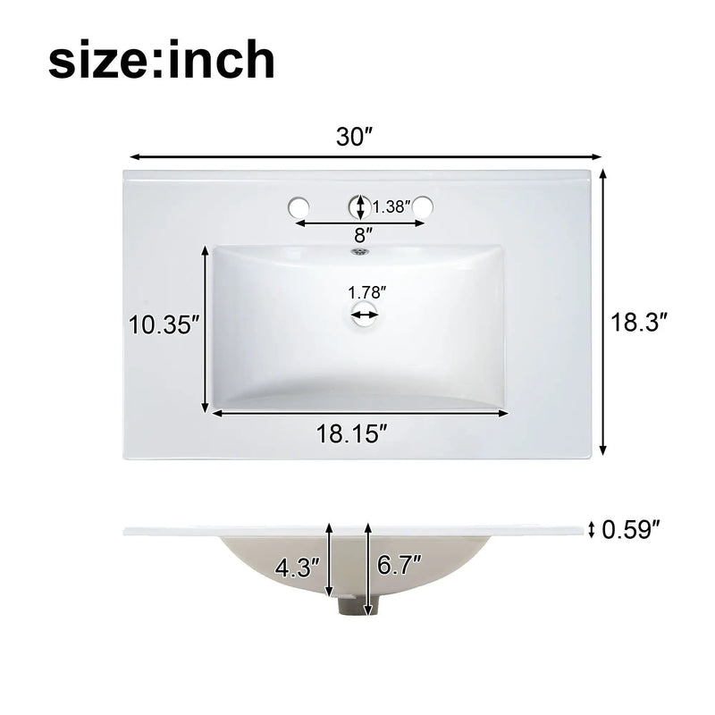 Bathroom Vanity With Sink, 1 Divided Drawer And 2 Soft Close Doors With Double Shelf