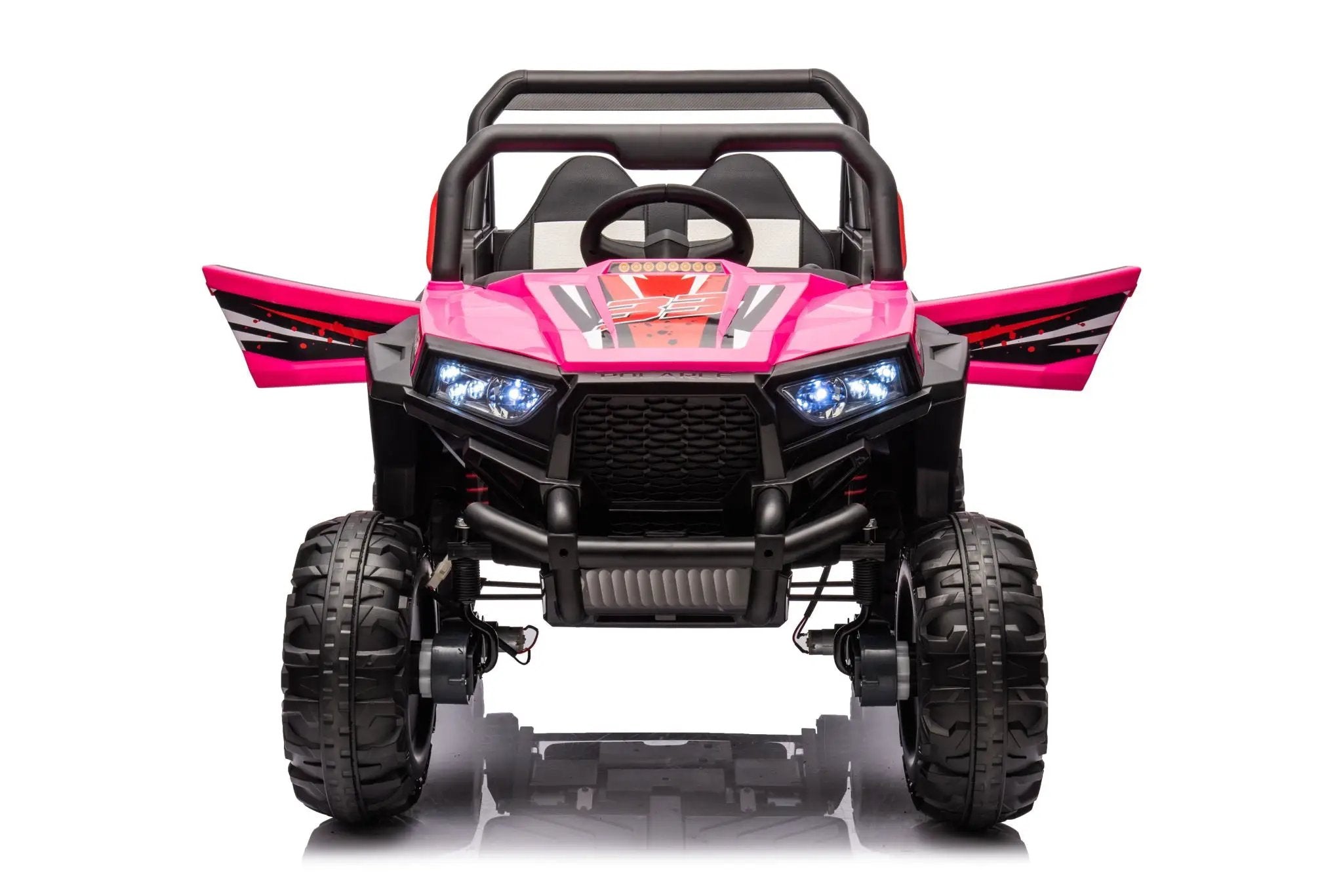 12V7A*1 30W*4 Four-Wheel Drive Seat One Button Start, Forward And Backward, High And Low Speed, Music, Front Light, Power Display, Two Doors Can Open, 2.4G R / C, Seat Belt Four Wheel Absorber by HouseOfZazla