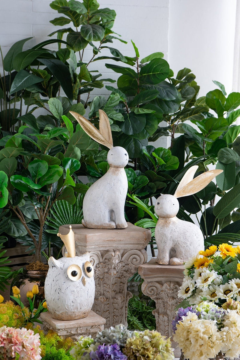 White Magnesium Rabbit Figurine with Gold Iron Ears by HouseOfZazla