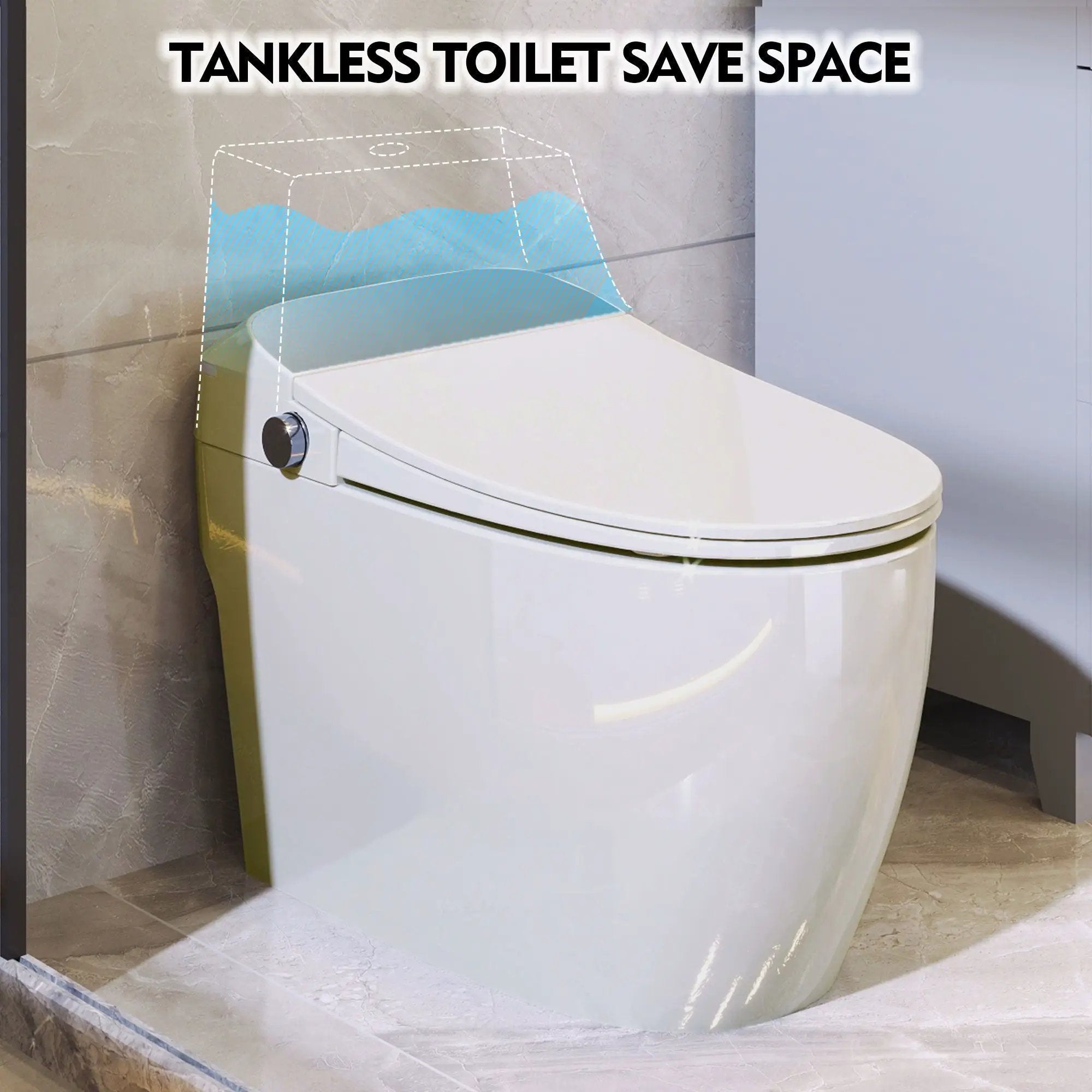 Heated Seat Smart Toilet, One Piece Toilet, Automatic Flush Tank Less Toilet Without Bidet, With Foot Sensor Flush - White Night Light, Knob Control, Power Outage Flushing, Soft Close Cover - White by HouseOfZazla