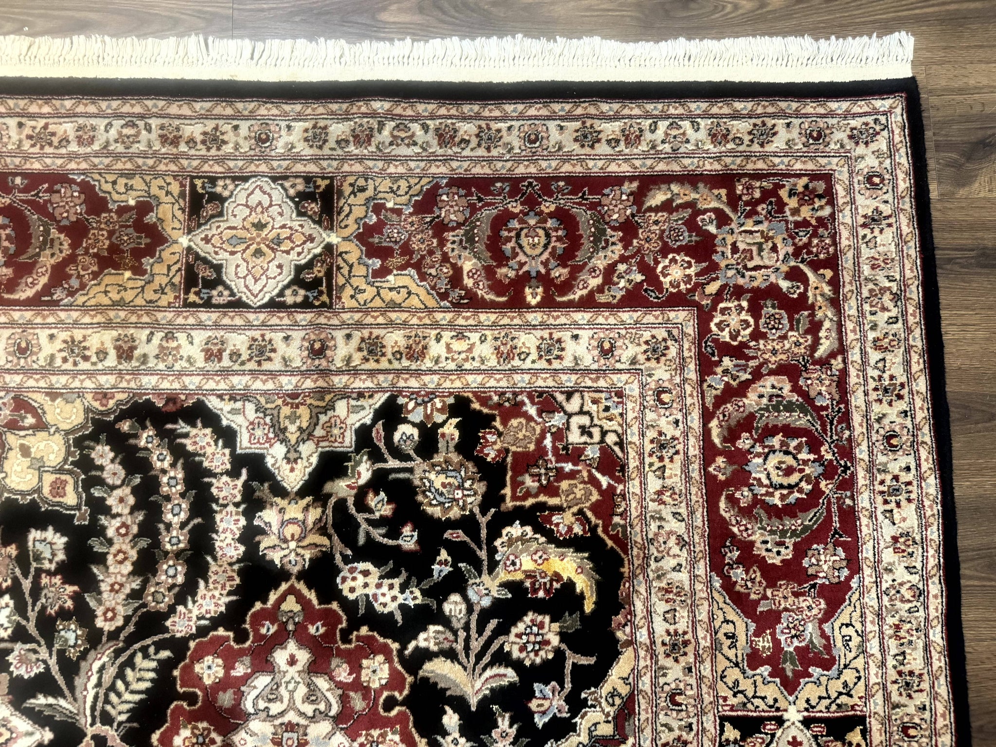 Sino Persian Rug 9x12, Black & Maroon, Wool and Silk, Allover Pattern by Jewel Rugs