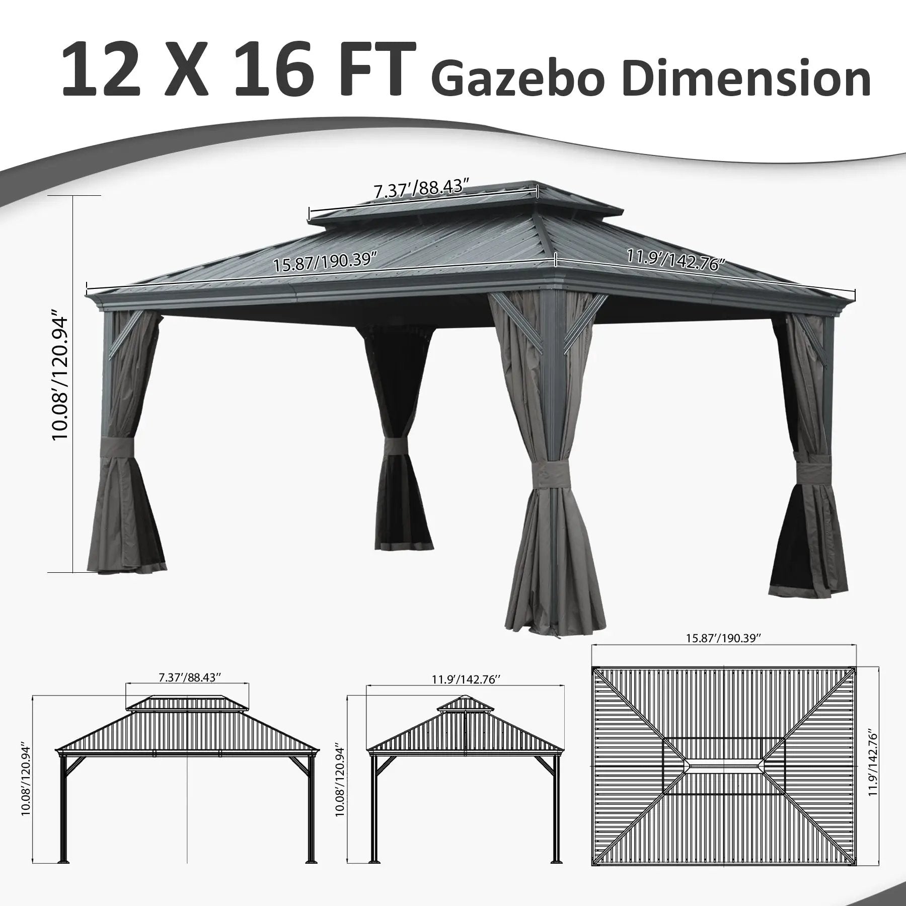 12' x 16' Hardtop Gazebo with Dual-Layer Roof by HouseOfZazla