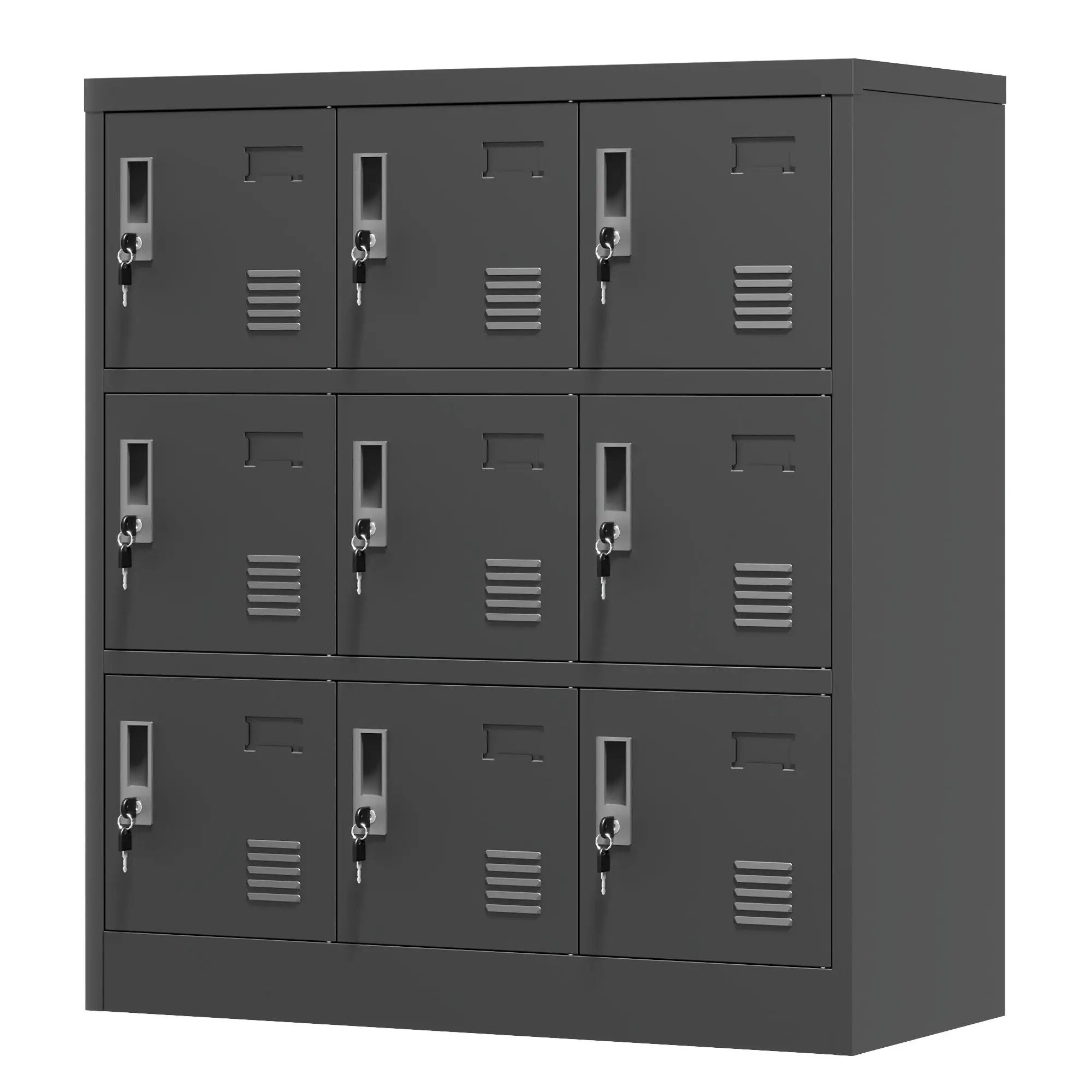 9 Door Employee Storage Locker With Card Slot, Lockers For Office, Gym, School, And Home - Black by Unique Piece Furniture