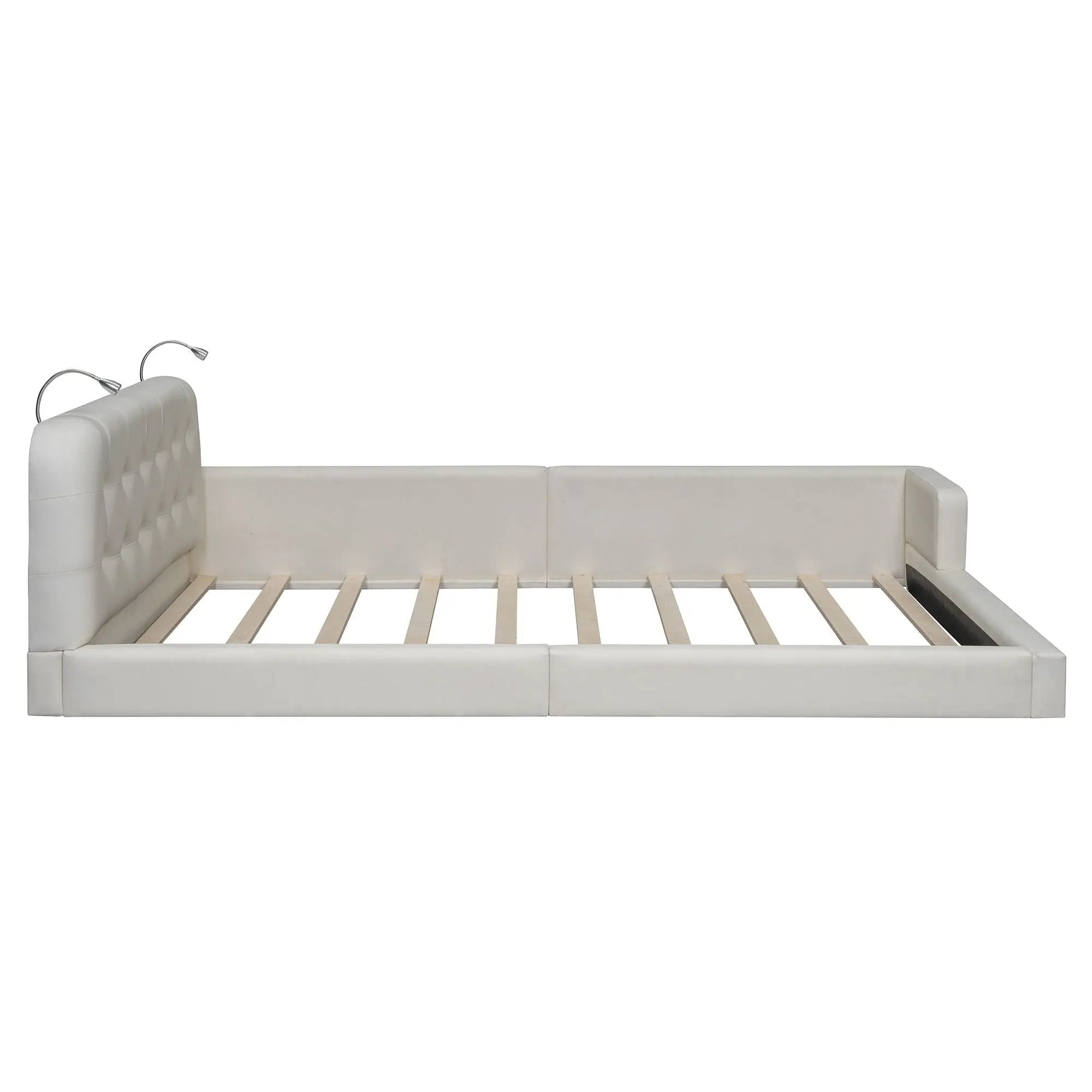 Queen Size Upholstered Platform Bed With 2 Reading Lights - White by HouseOfZazla