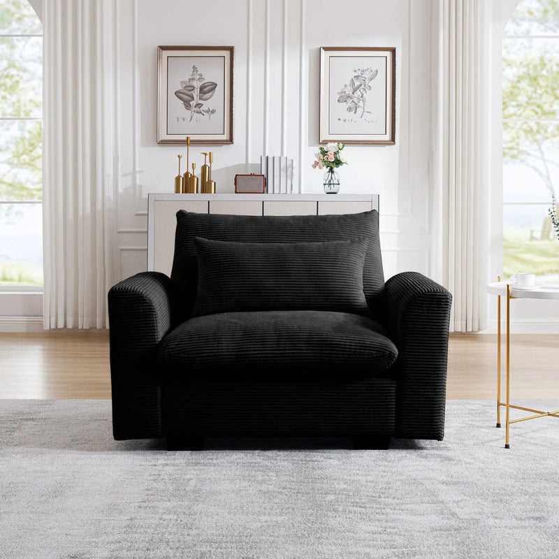 Black Corduroy Deep Seat Single Sofa Accent Chair by HouseOfZazla