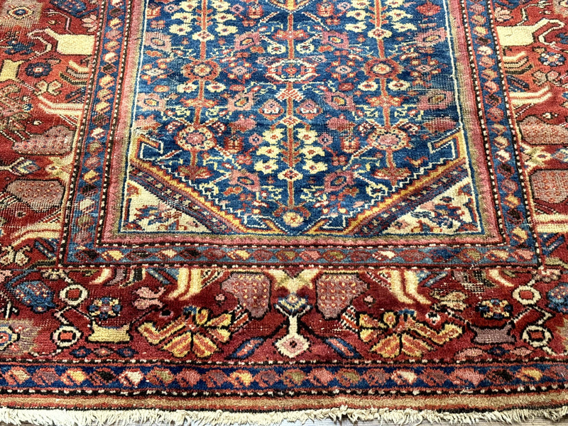 Antique Persian Rug 4x7, Blue and Red Malayer Carpet, Rare by Jewel Rugs