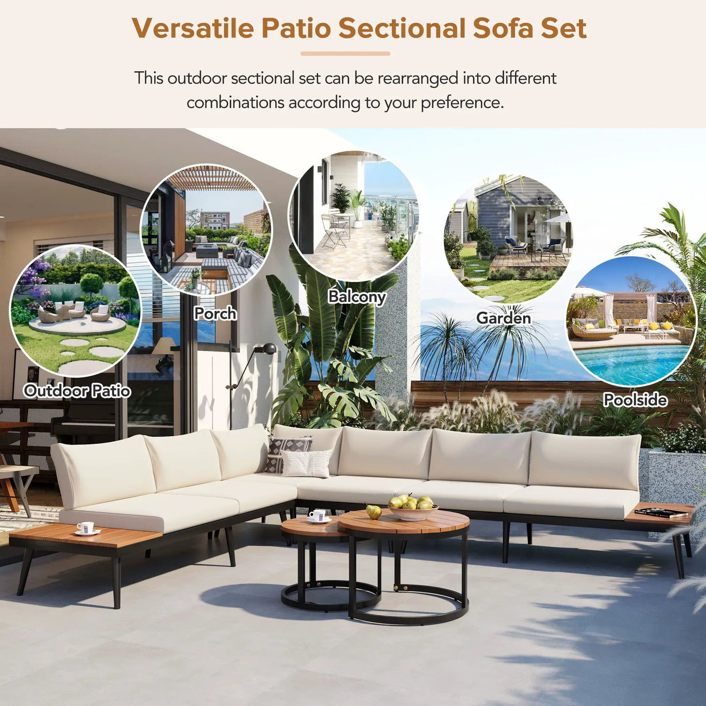 Modern Outdoor Sectional Sofa Set With Nesting Coffee Tables by HouseOfZazla