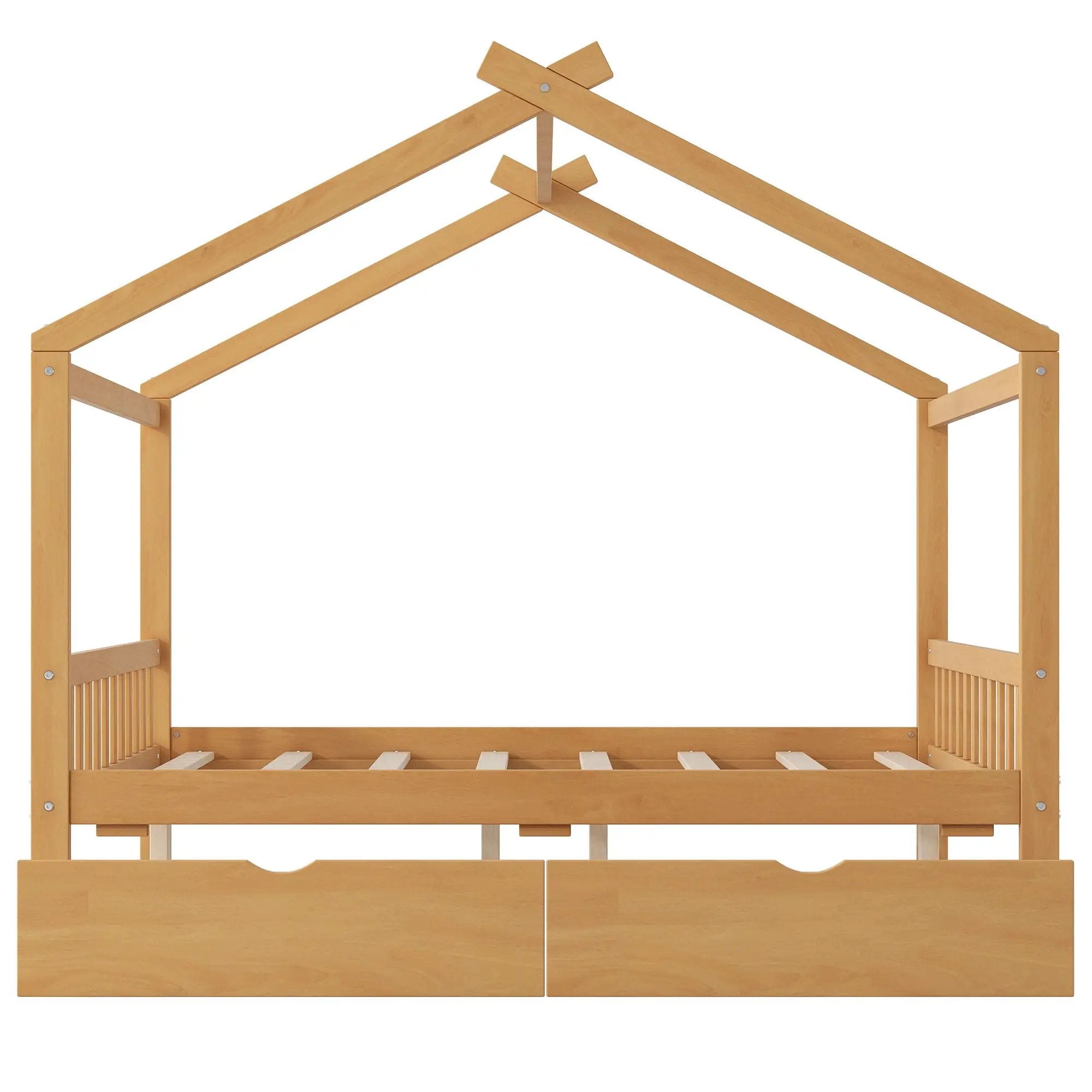 House Style Platform Bed With Headboard, Footboard, 2 Drawers, And Roof Design by Unique Piece Furniture