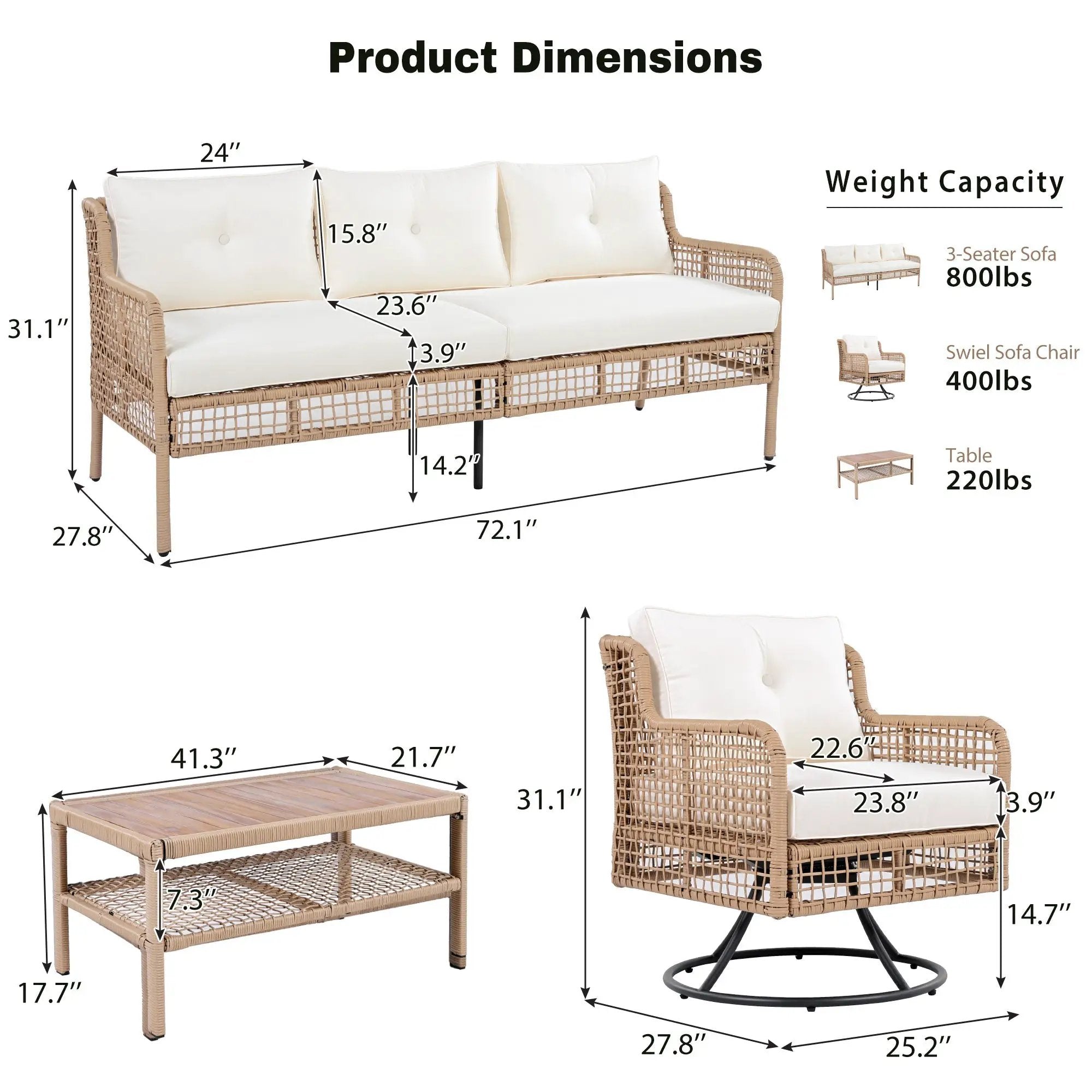 4 Pieces Patio Furniture Set with Swivel Chairs by HouseOfZazla