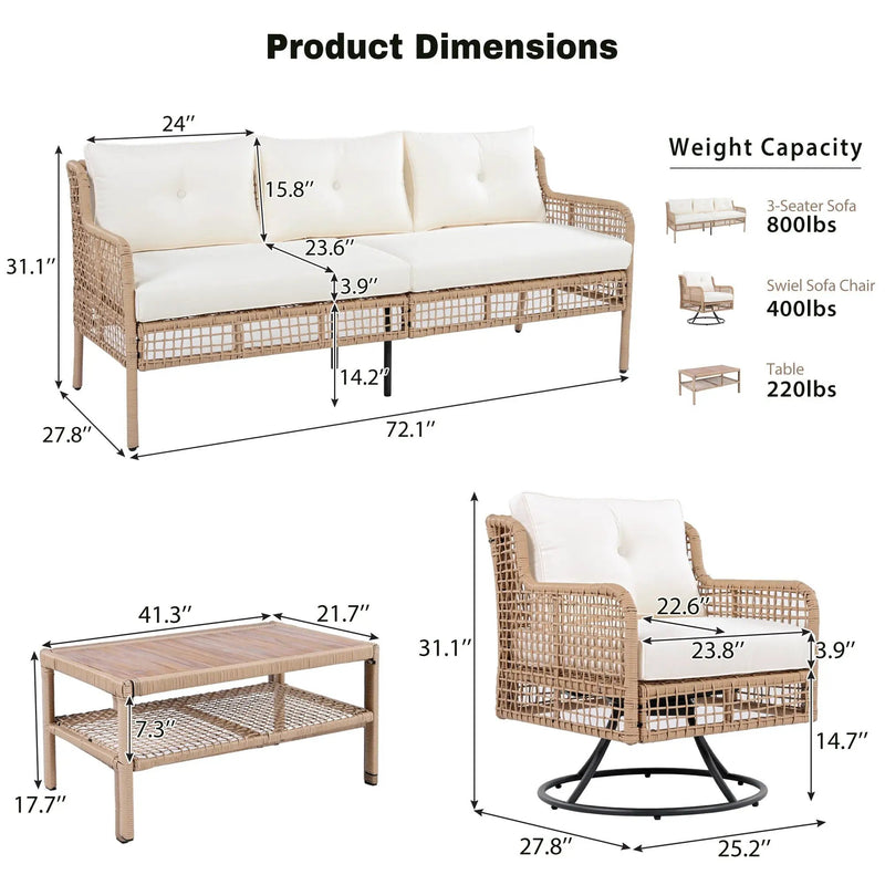 4 Pieces Patio Furniture Set with Swivel Chairs by HouseOfZazla