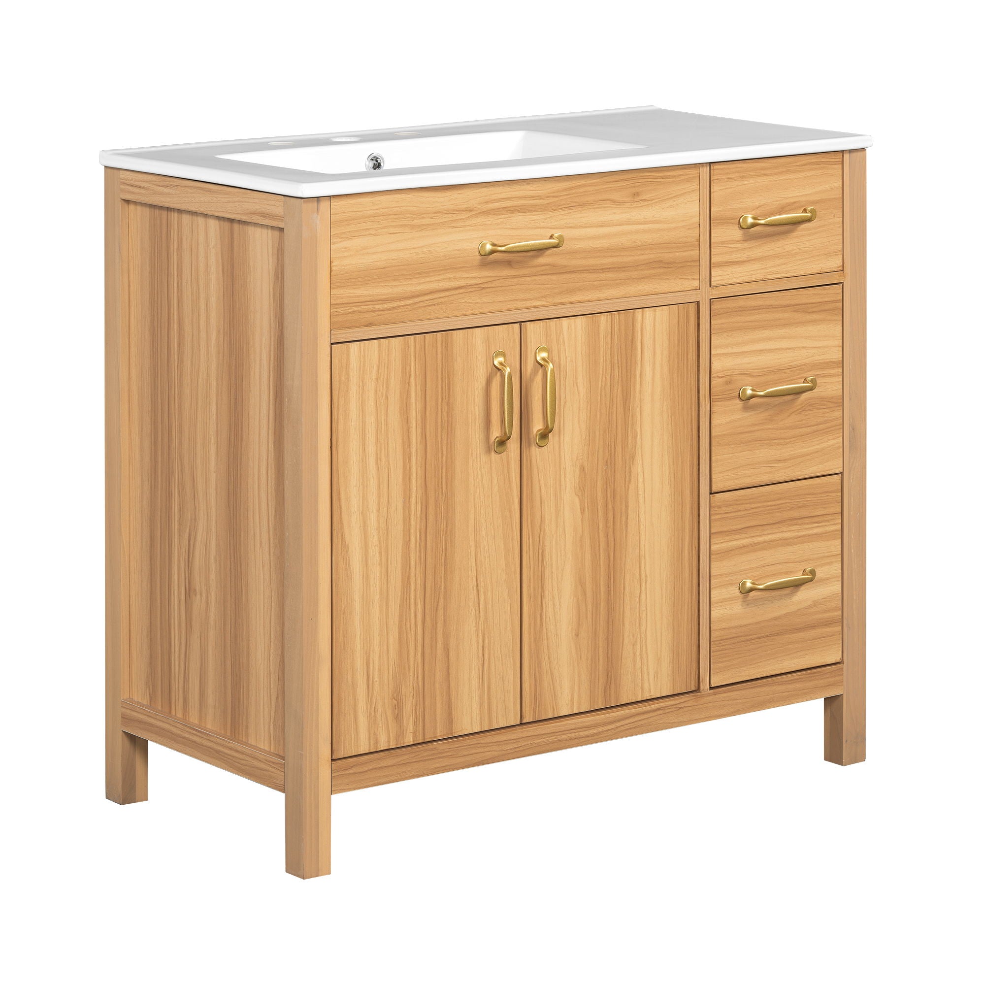 Bathroom Vanity, 2 Soft Close Doors, 3 Soft Close Drawers, Adjustable Shelf - Wood by HouseOfZazla