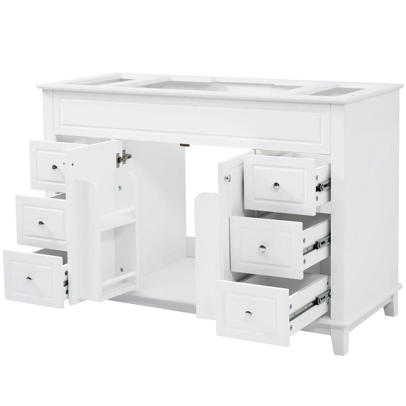 Bathroom Vanity Cabinet Only, 6 Soft Close Drawers & Double Doors With 2 Tier Shelves - White by HouseOfZazla