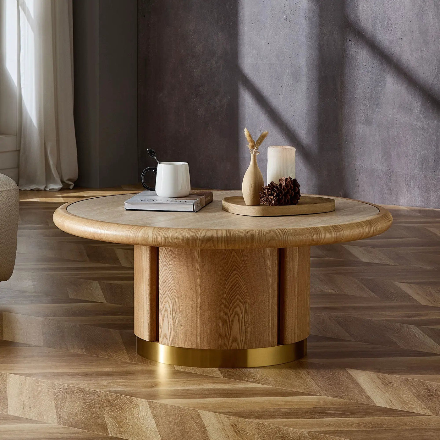 Round Coffee Table with Sturdy MDF Pedestal by HouseOfZazla