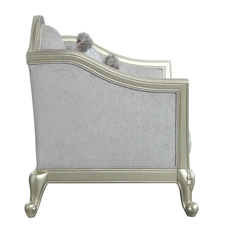 Qunsia - Loveseat With 4 Pillows - Light Gray Linen & Champagne by Unique Piece Furniture