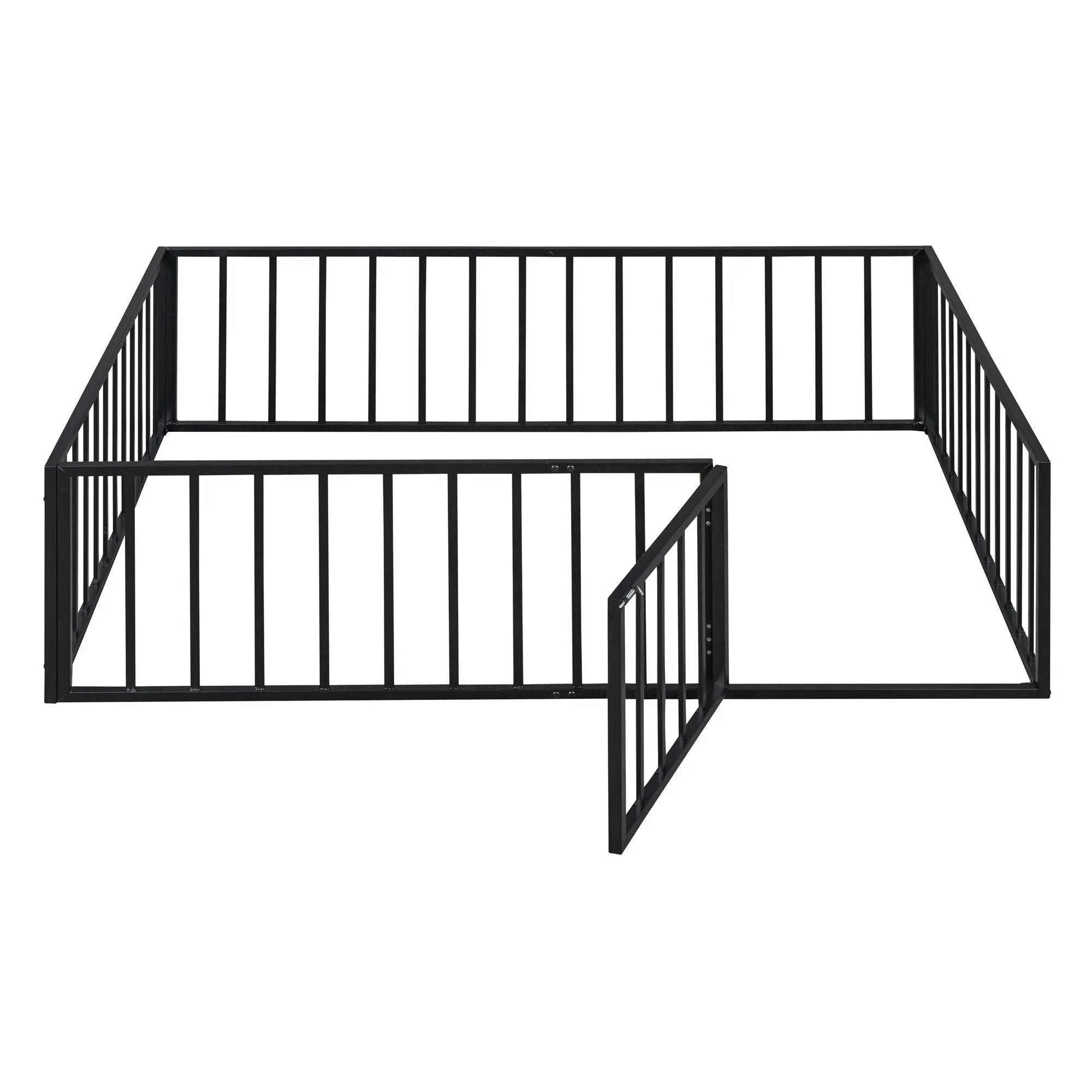 Metal Floor Bed Frame With Fence And Door by HouseOfZazla