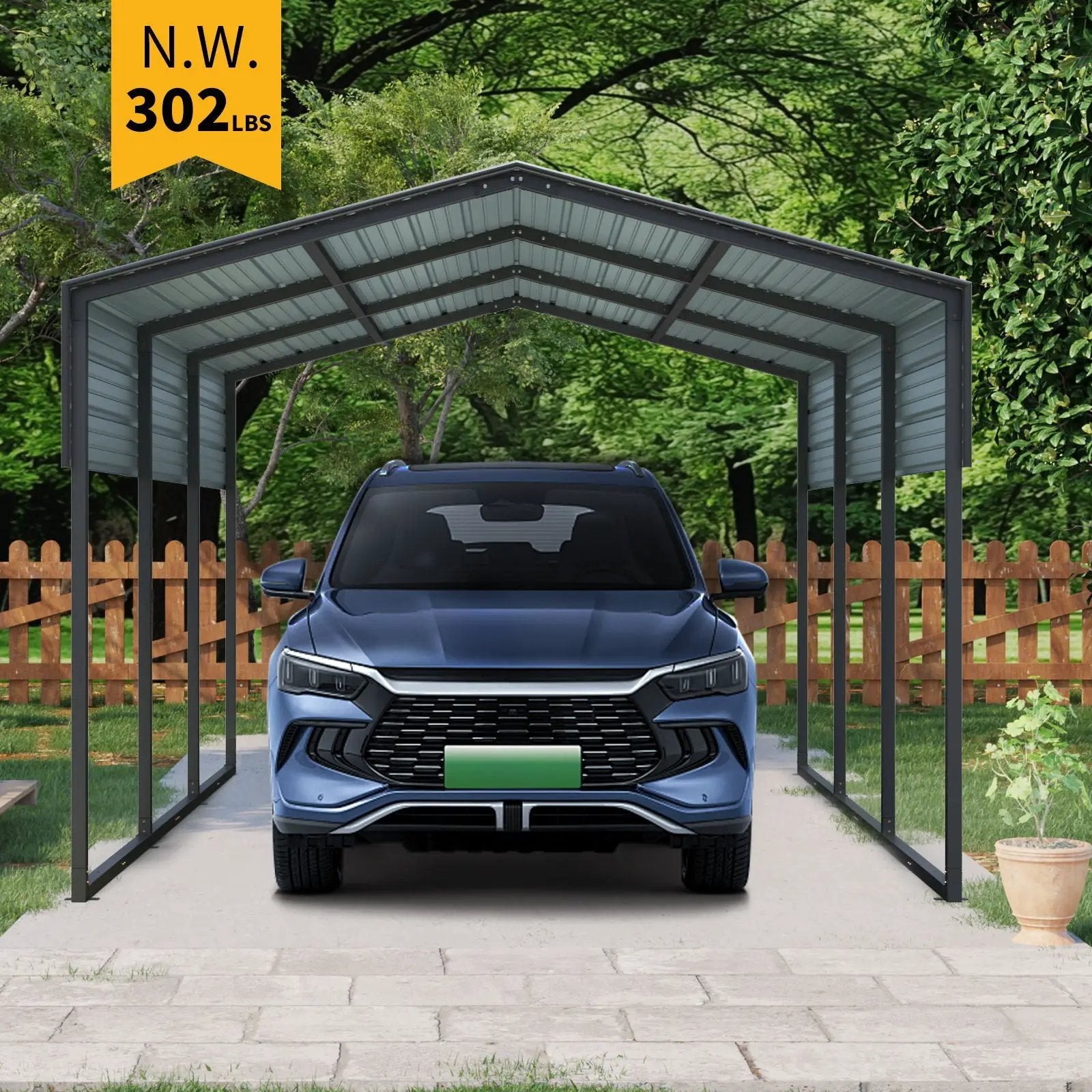 10 X 15 Ft Carport, Outdoor Carport, Heavy Duty Carport Canopy With Galvanized Steel Roof And Frame, Metal Carport Large Garage For Driveway Car, Truck - Charcoal by Unique Piece Furniture