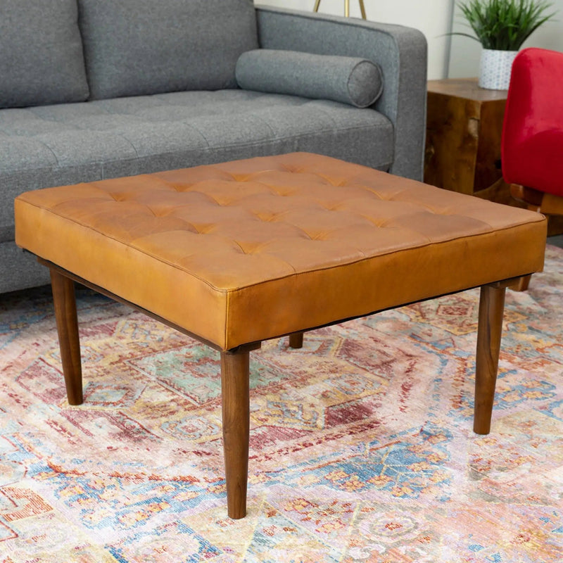 Mark - Tufted Square Genuine Upholstered Ottoman by Unique Piece Furniture