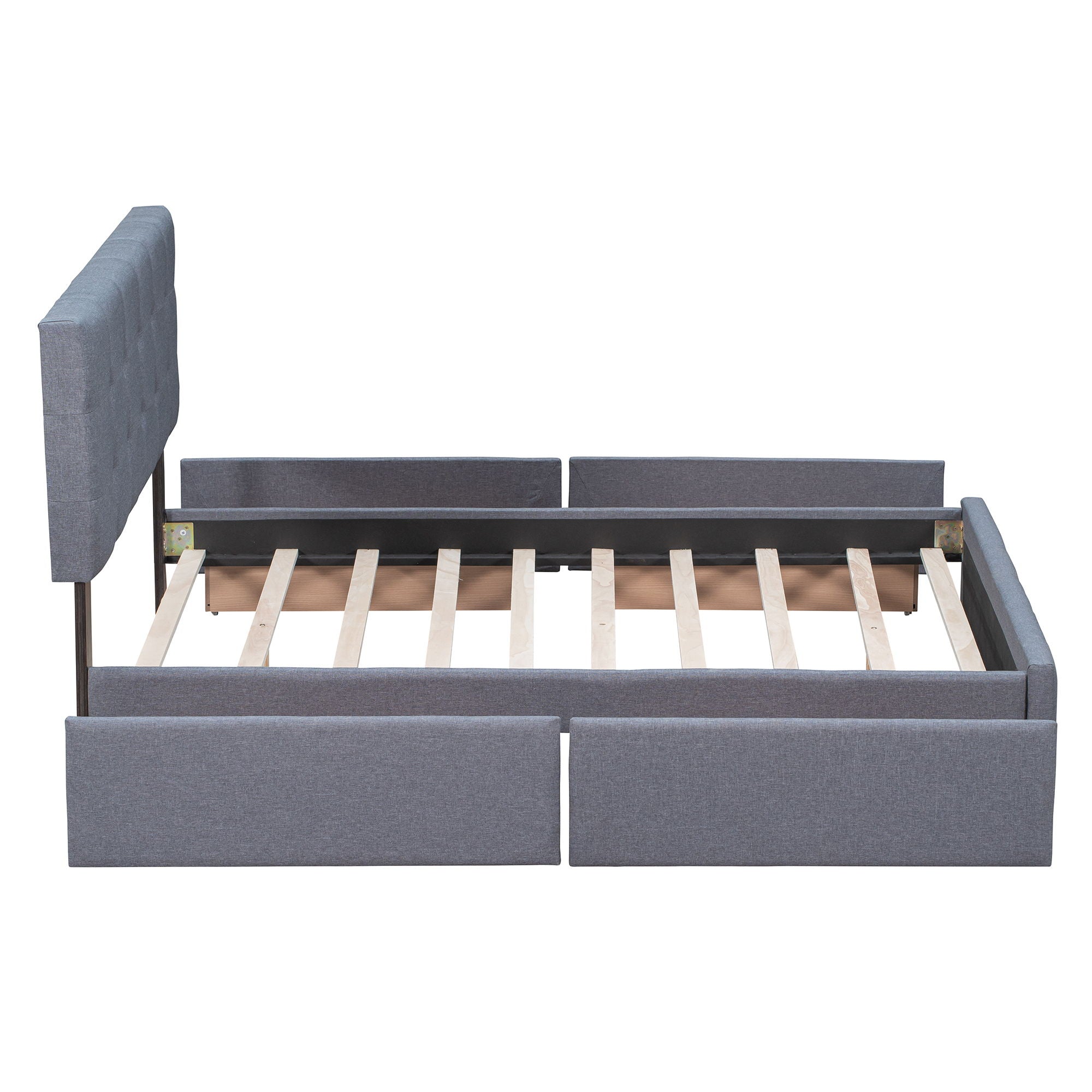 Upholstered Platform Bed With Classic Headboard And Drawers, No Box Spring Needed by HouseOfZazla
