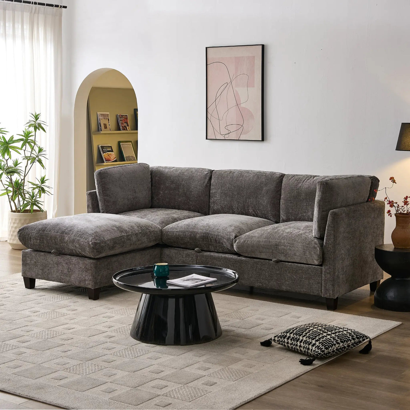 Chenille Upholstered L-Shape Sectional Couch by HouseOfZazla