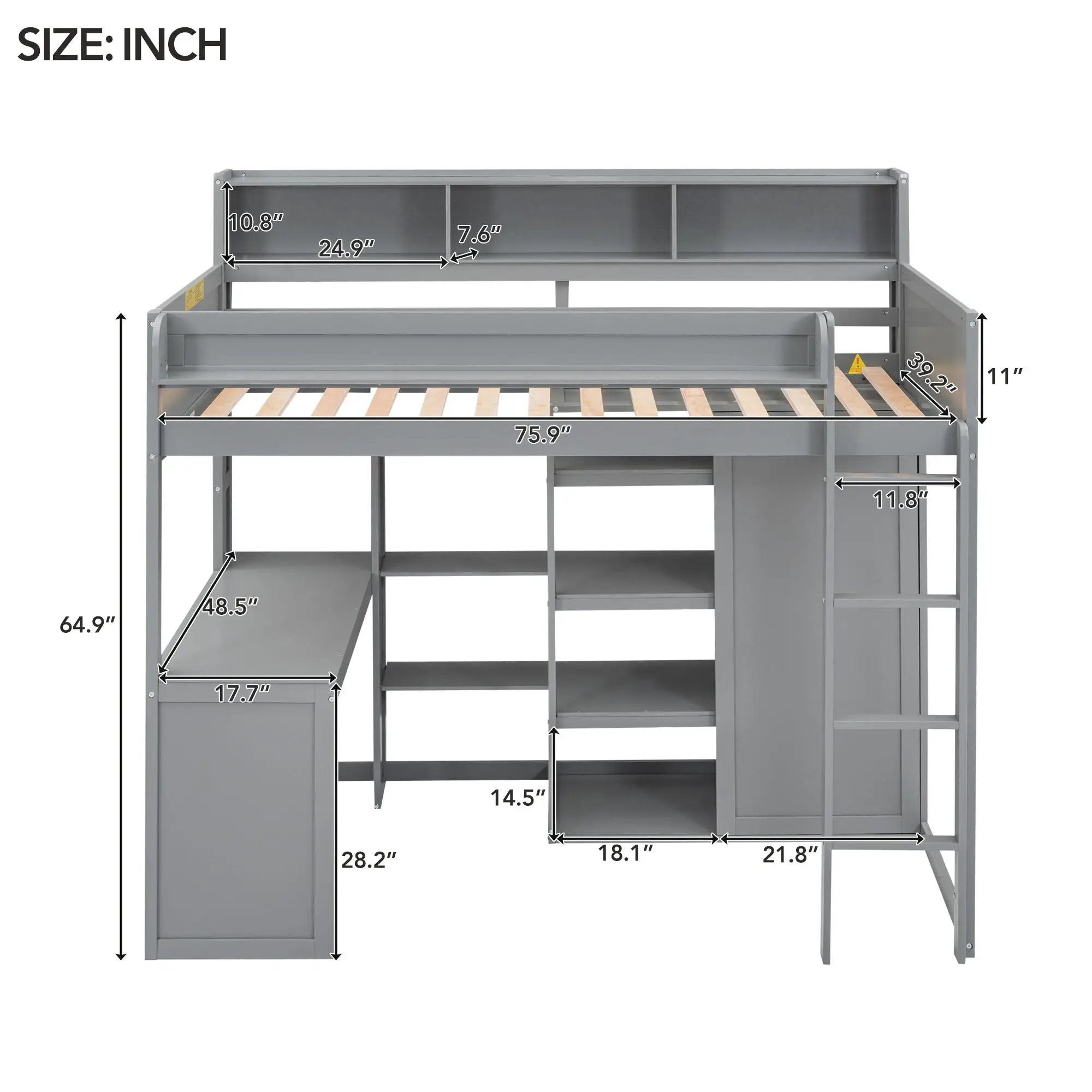 Loft Bed With Built In Desk, Storage Shelves, And Wardrobe by Unique Piece Furniture