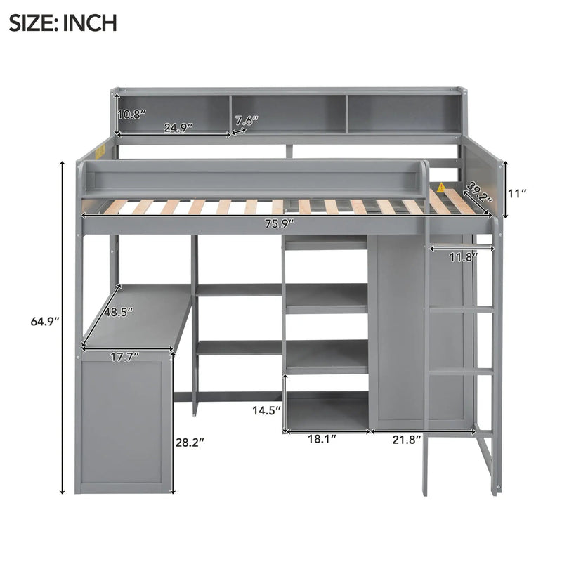 Loft Bed With Built In Desk, Storage Shelves, And Wardrobe by HouseOfZazla