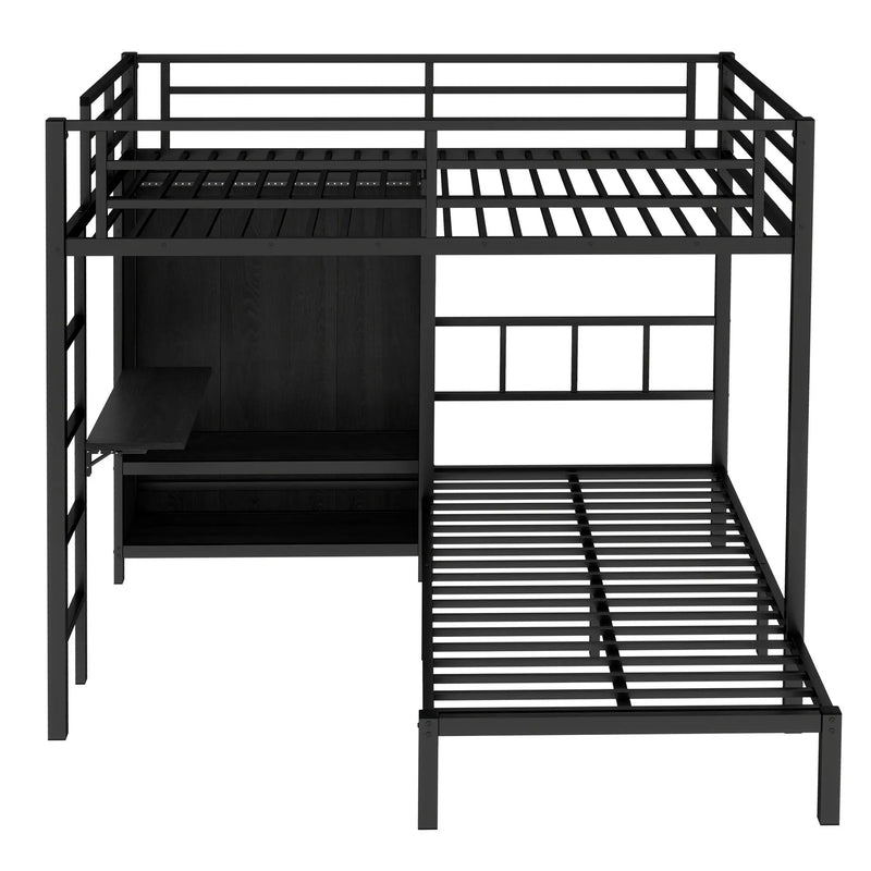 Full XL Over Twin Metal Bunk Bed with Folding Desk and Closet by HouseOfZazla