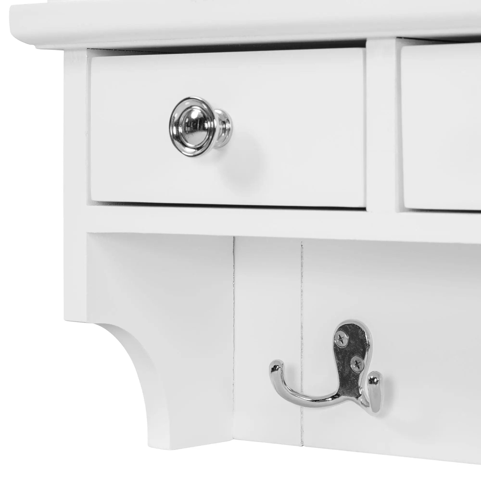 Floating Makeup Vanity With Big Mirror, Wall Mounted Storage Vanity With Drawers, Pockets & Hooks, Space Saving Decorative Home Organizer - White by HouseOfZazla