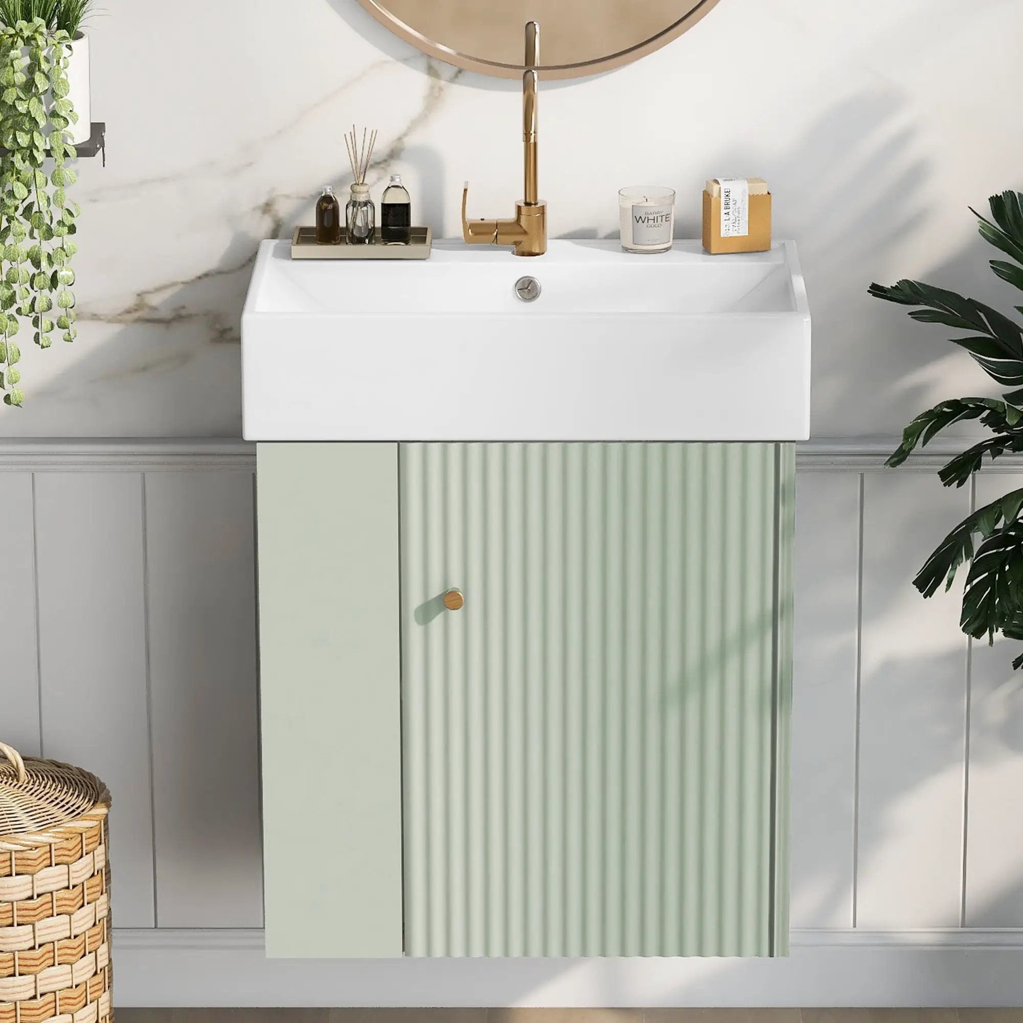Modern Floating Bathroom Vanity With Ceramic Basin Perfect For Small Bathrooms by HouseOfZazla