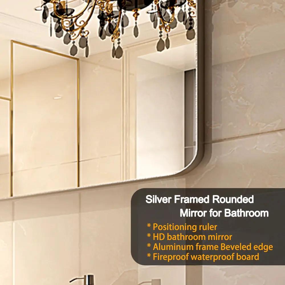 Rounded Corner Rectangle Bathroom Mirror For Wall Metal Frame Wall Mounted Bathroom Mirror Vanity Bathroom Mirror (Horizontal & Vertical) by HouseOfZazla