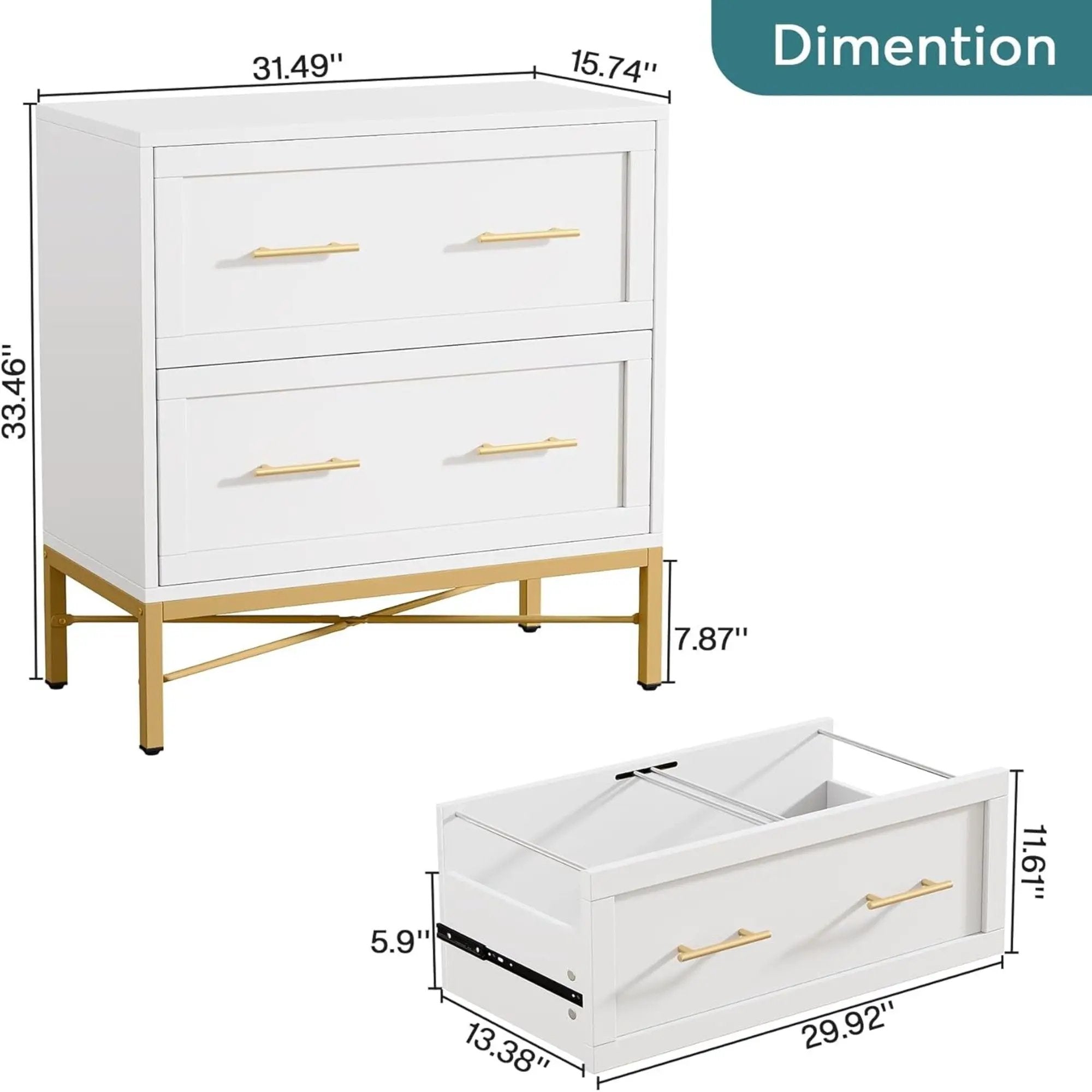 2 Drawer Lateral File Cabinet With Anti Tilt Safety, Filing Storage For Letter / Legal / A4 Files - White by HouseOfZazla