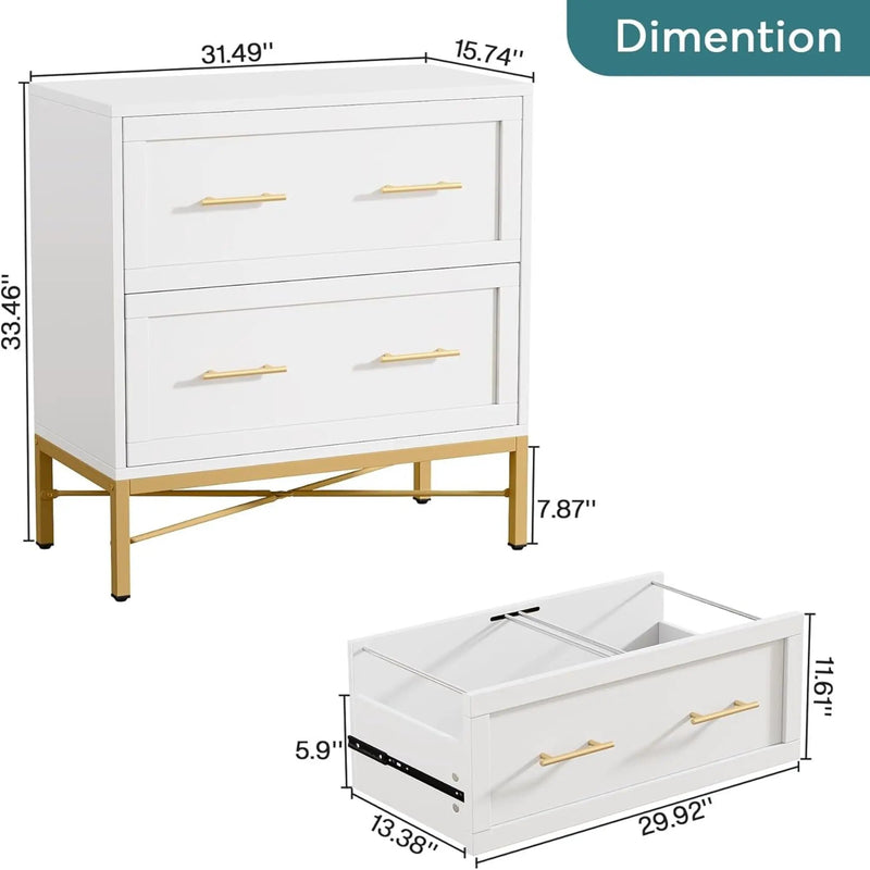 2 Drawer Lateral File Cabinet With Anti Tilt Safety, Filing Storage For Letter / Legal / A4 Files - White by HouseOfZazla