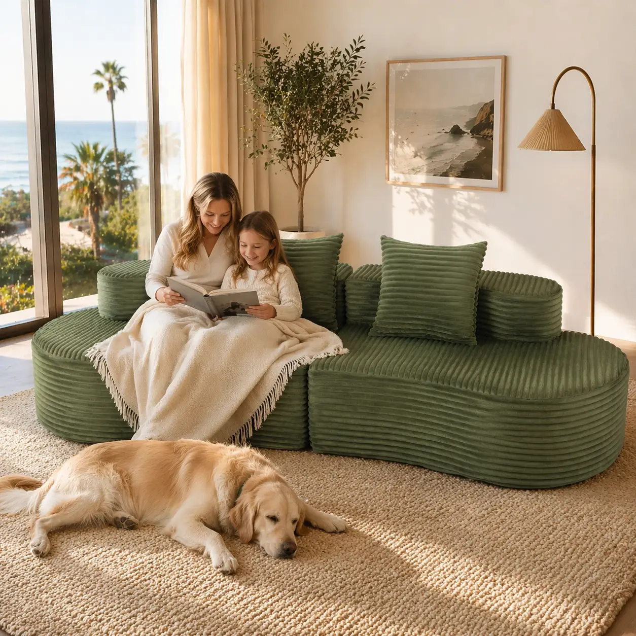 Cozy Corduroy 2-Seater Sofa with Lumbar Pillows by HouseOfZazla