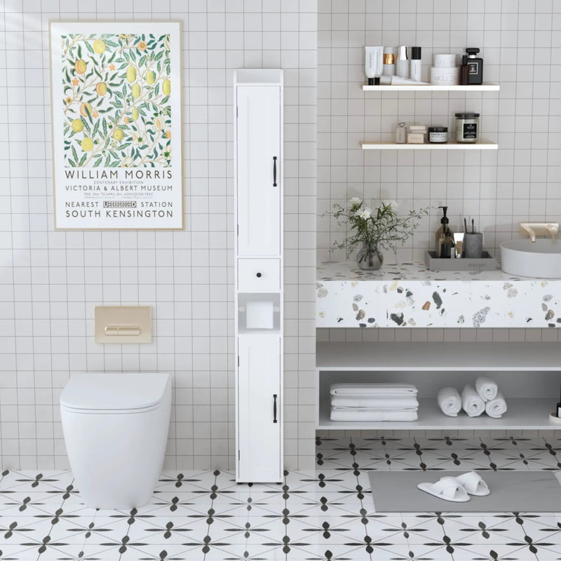 Slim Tall Bathroom Storage Cabinet With Adjustable Shelves, 2 Doors Freestanding Cabinet - White by Unique Piece Furniture