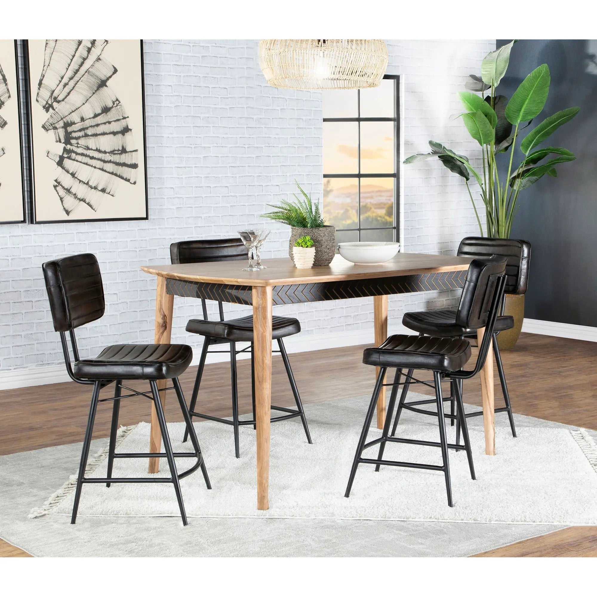 Senko - 5 Piece Counter Dining Set With Upholstered Chairs - Antique Espresso by HouseOfZazla