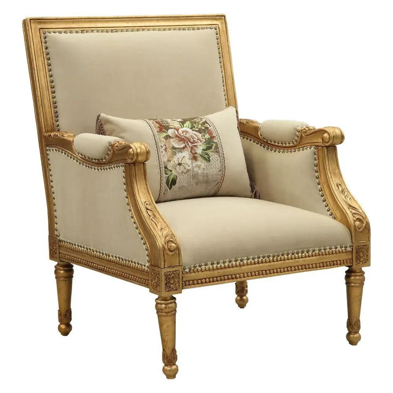 Daesha - Chair With Pillow - Tan Flannel & Antique Gold by Unique Piece Furniture