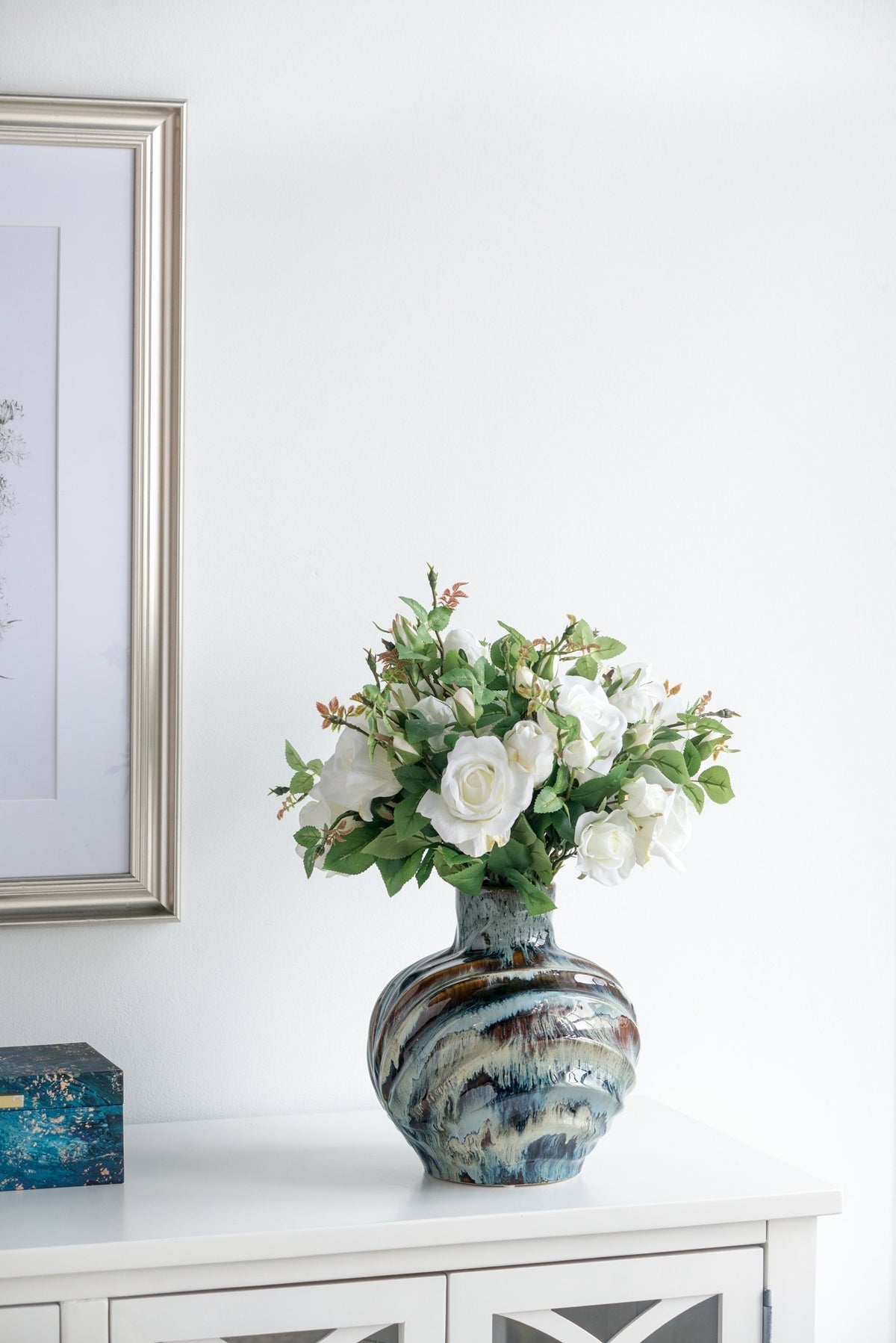 9.4x9.4x11" Blue and Brown Reactive Glazed Accent Vase by HouseOfZazla