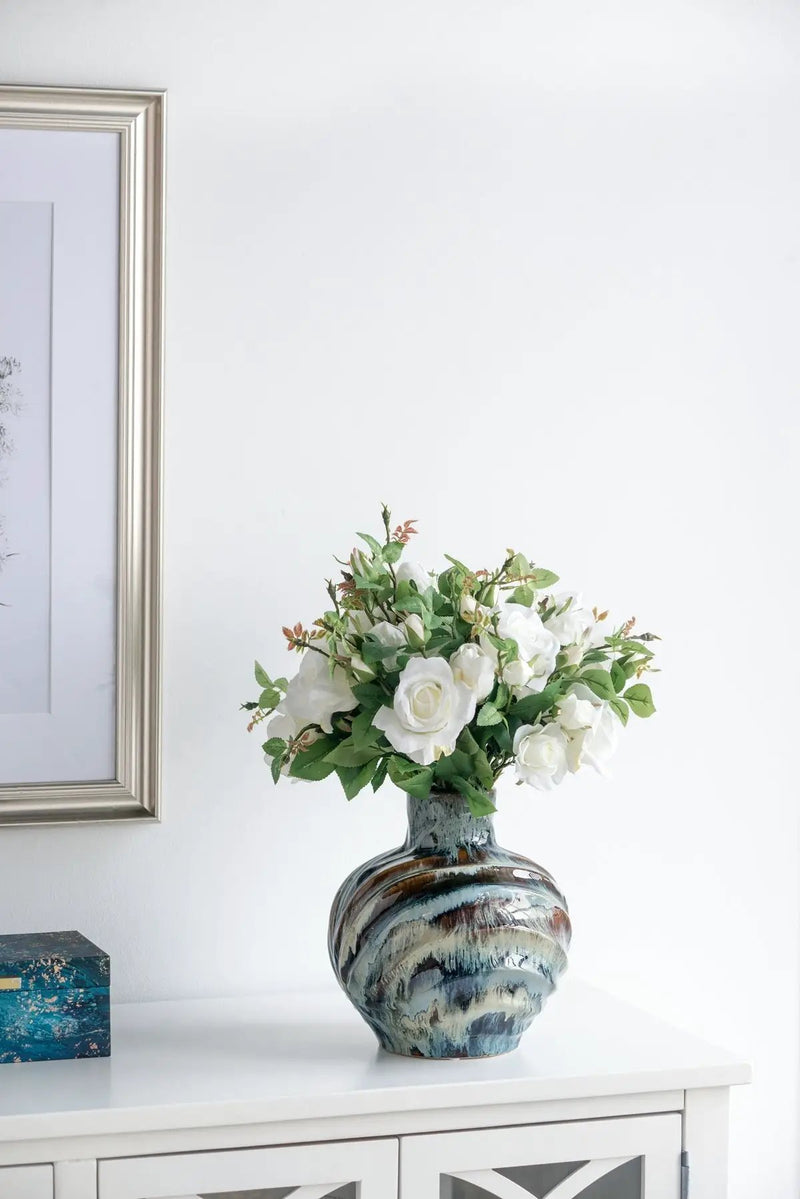 9.4x9.4x11" Blue and Brown Reactive Glazed Accent Vase by HouseOfZazla