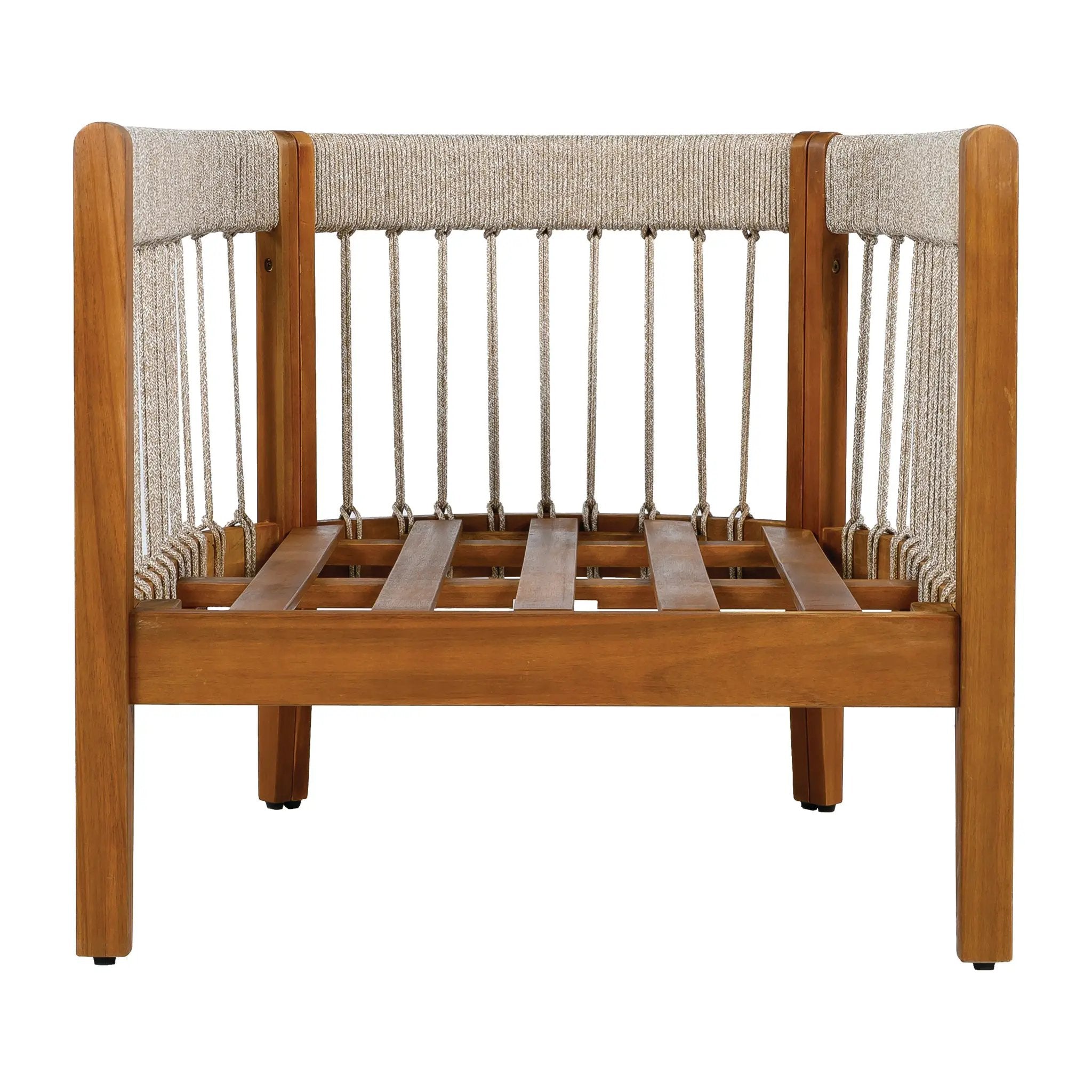 Acacia Wood Outdoor Club Chair with Handwoven Rope Accents & Curved Backrest by HouseOfZazla
