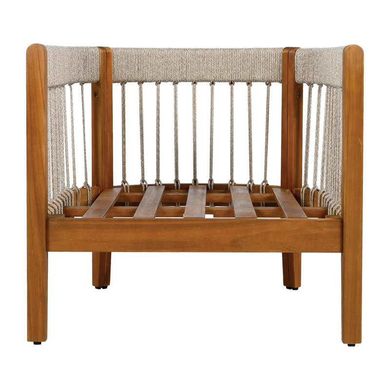 Acacia Wood Outdoor Club Chair with Handwoven Rope Accents & Curved Backrest by HouseOfZazla