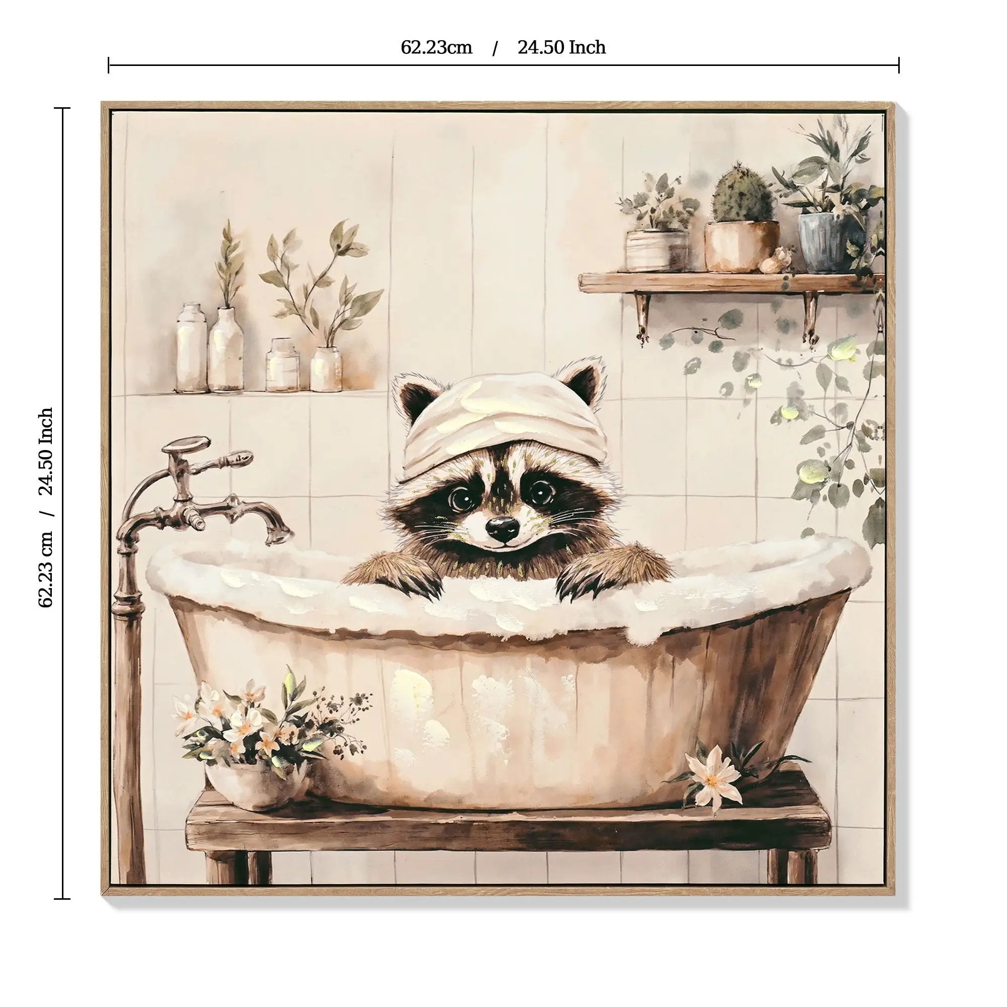 Raccoon Bathroom Canvas Wall Art, Funny Animal, Framed - Black / Ivory by Unique Piece Furniture
