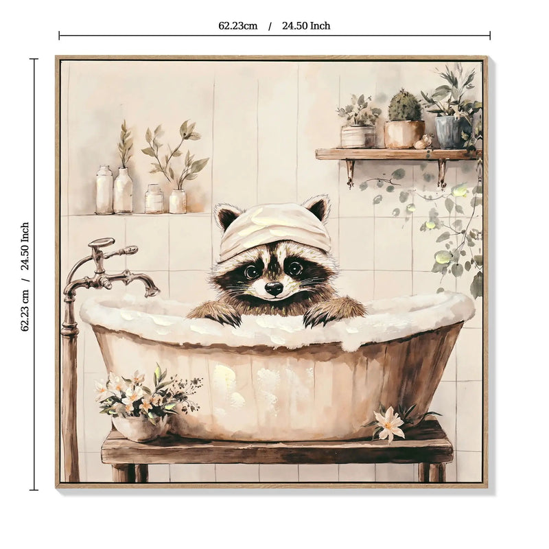 Raccoon Bathroom Canvas Wall Art, Funny Animal, Framed - Black / Ivory by Unique Piece Furniture