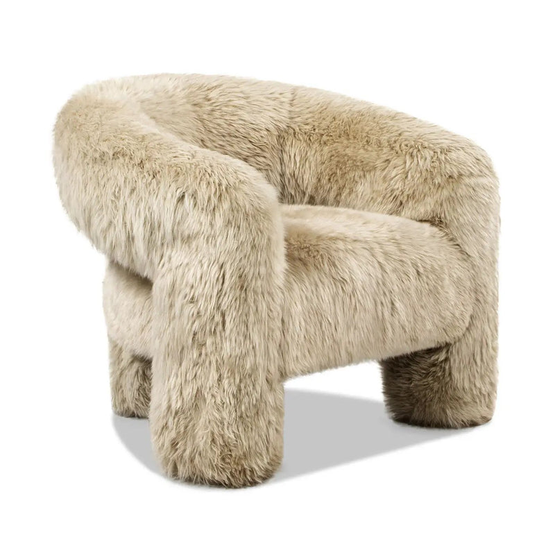 Avalon - Genuine Sheepskin Fur Split Barrel Back Accent Chair - Natural Blonde by HouseOfZazla
