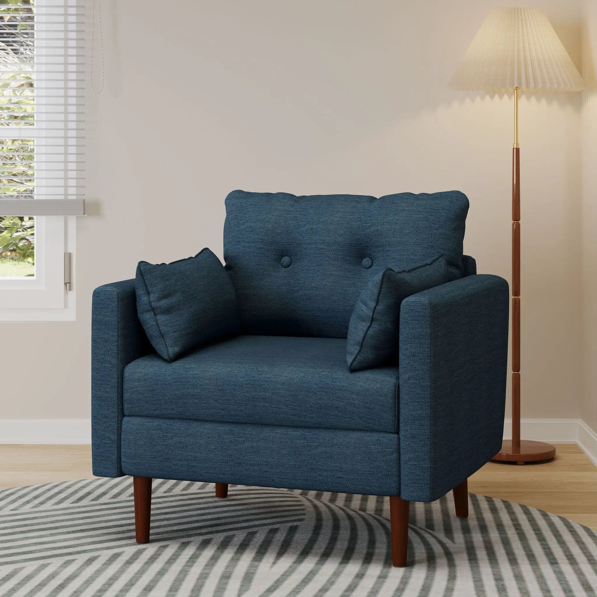 Enchantica Upholstered Fabric Club Chair with Button Tufting and 2 Accent Pillows by HouseOfZazla