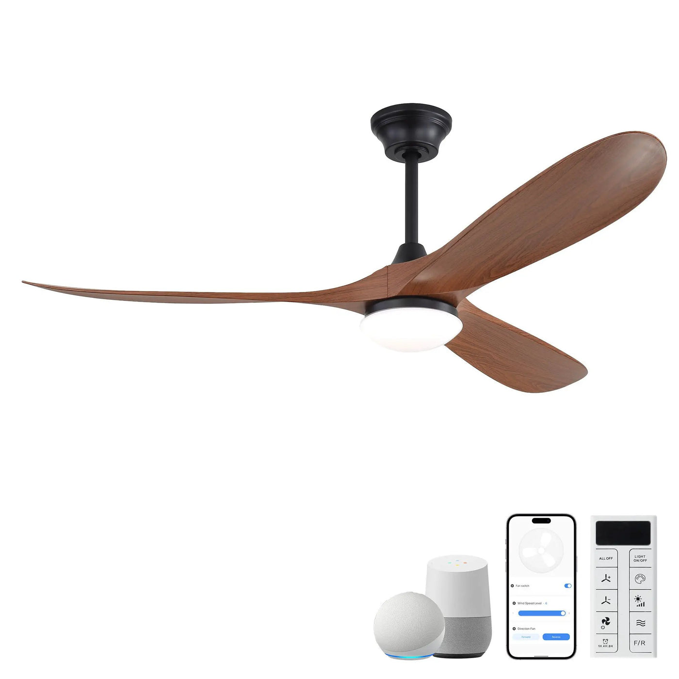Smart Ceiling Fan With Lights, 3 Blades, Reversible Quiet DC Motor For Indoor by HouseOfZazla