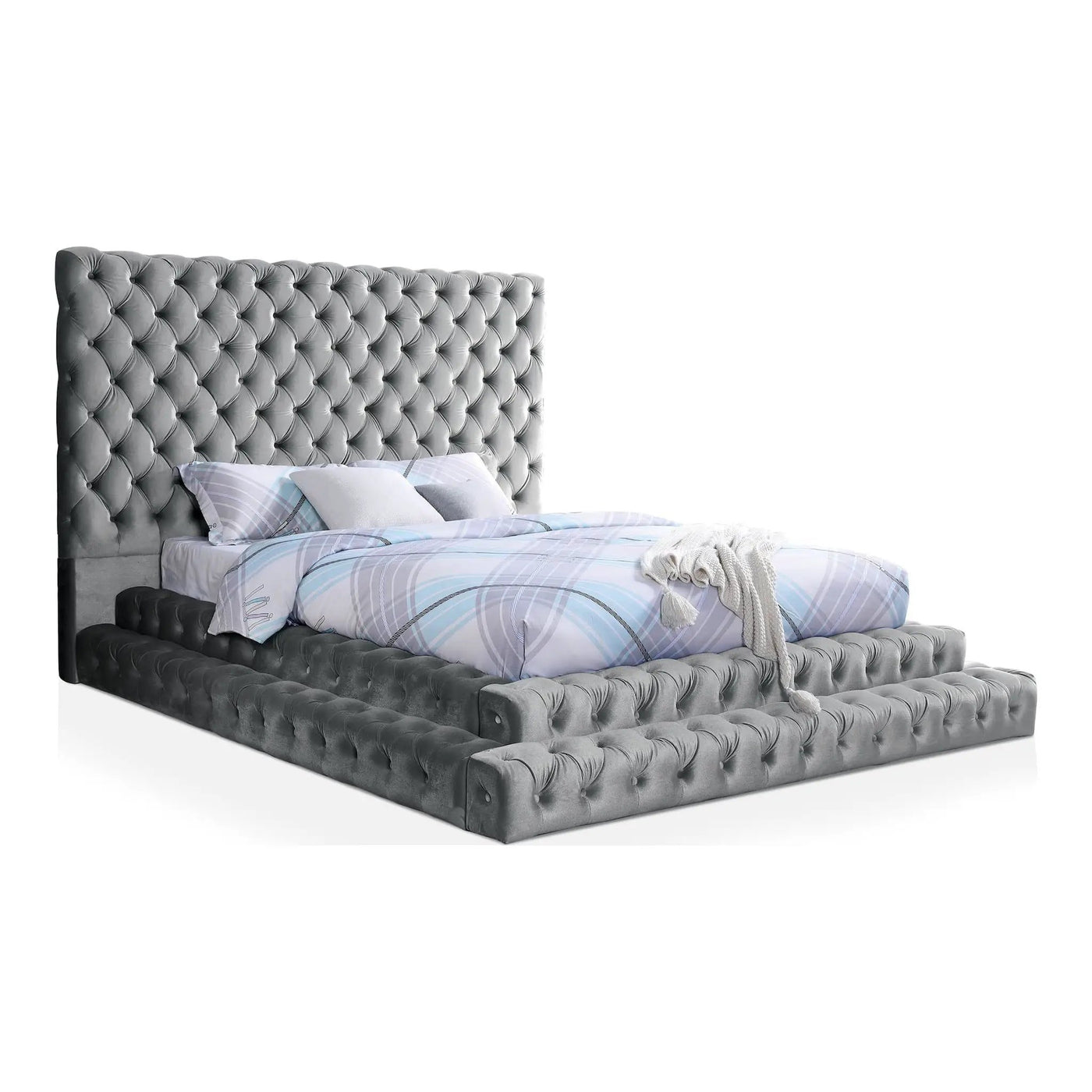 Tufted Oversized Headboard Platform Bed With Fully Upholstered Frame by Unique Piece Furniture