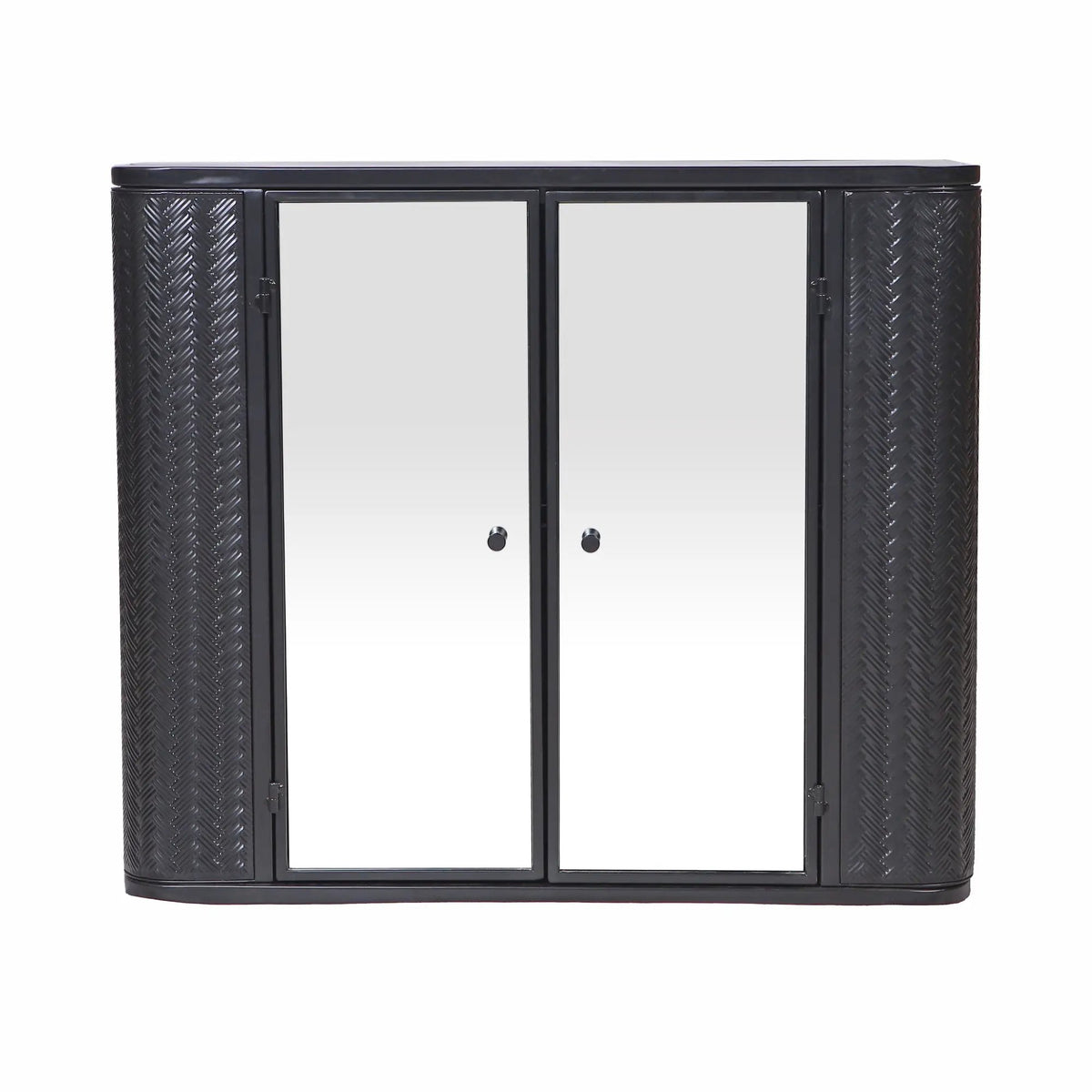 Black Wall-Mounted Bathroom Cabinet with Mirror, 2 Mirrored Doors & Open Shelf, photo 6 of 10
