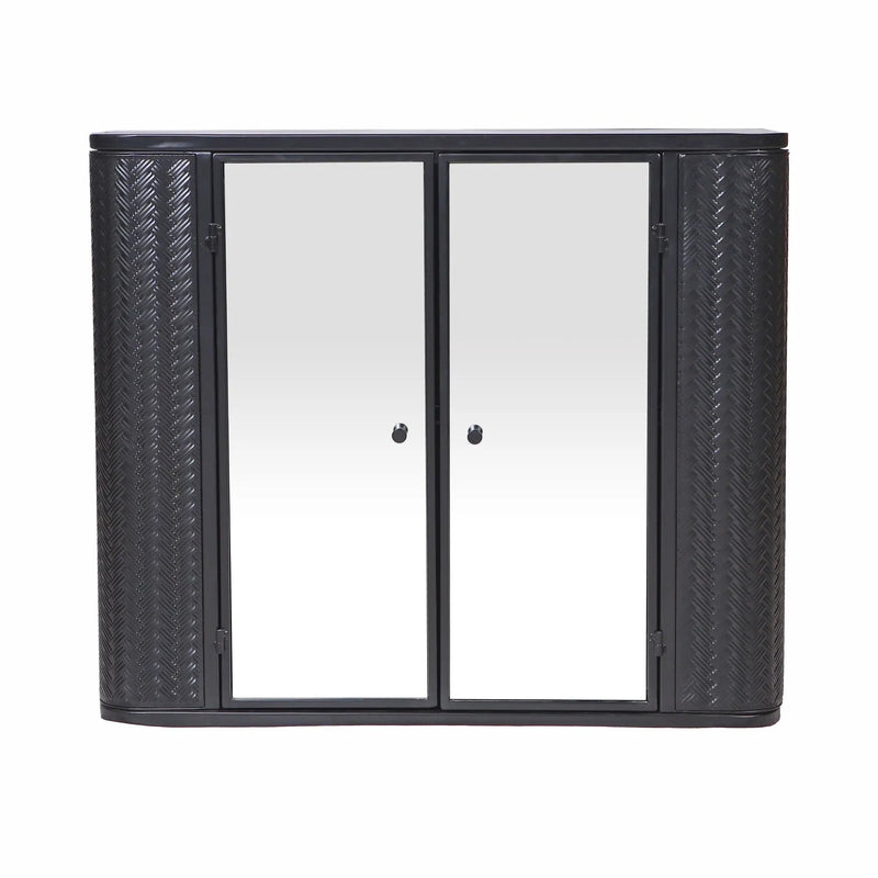 Black Wall-Mounted Bathroom Cabinet with Mirror, 2 Mirrored Doors & Open Shelf, photo 6 of 10