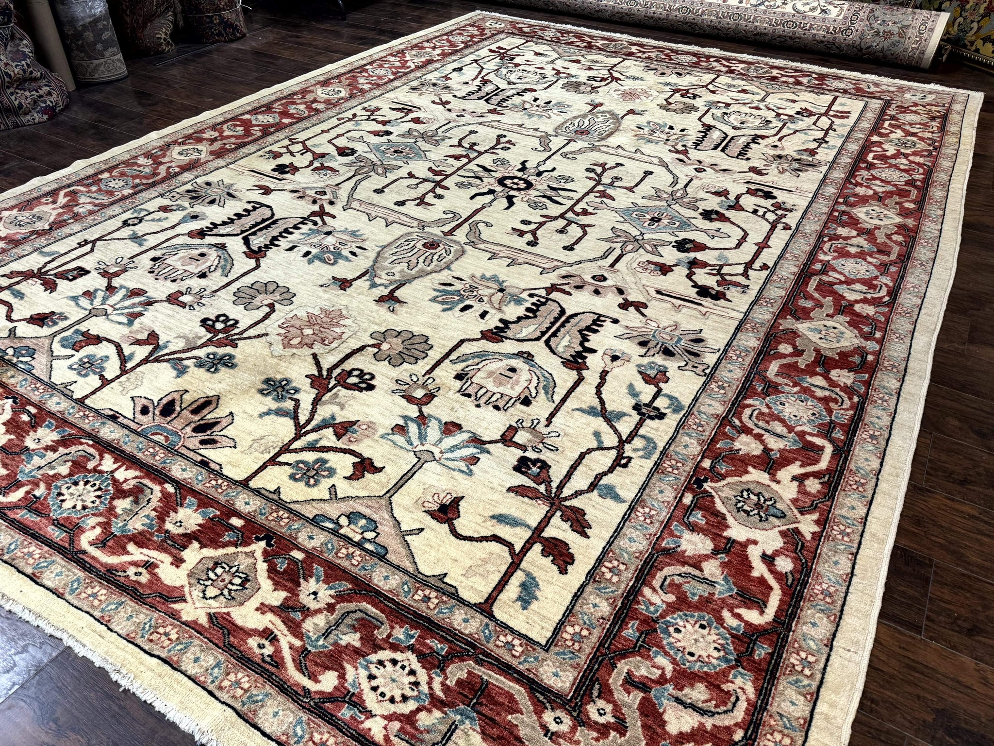Peshawar Rug 10x14, Beige and Rust Red, Large Pak Persian Rug, Pakistani Rug by Jewel Rugs