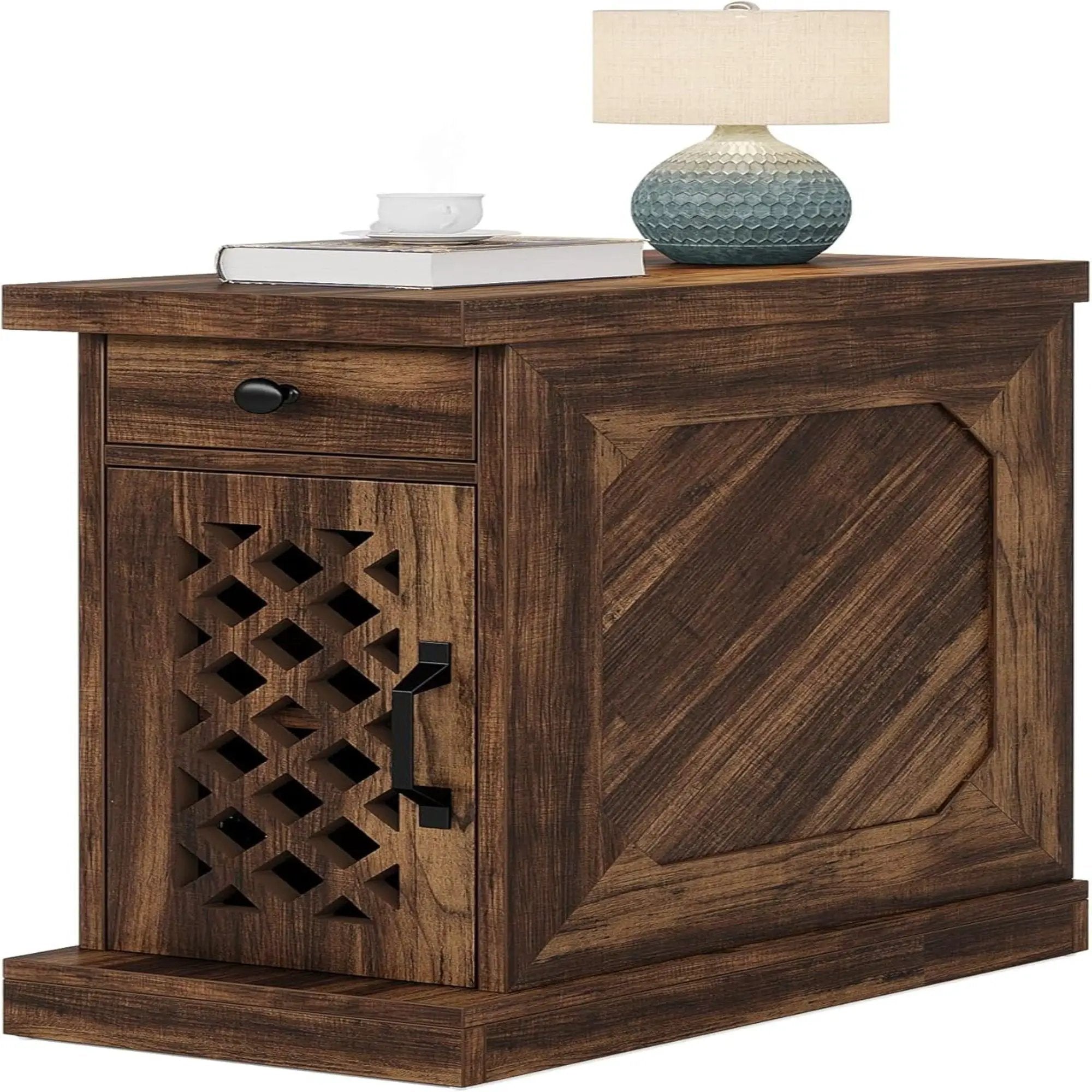Narrow End Table With Drawer & Cabinet, Nightstand For Small Spaces - Brown by HouseOfZazla