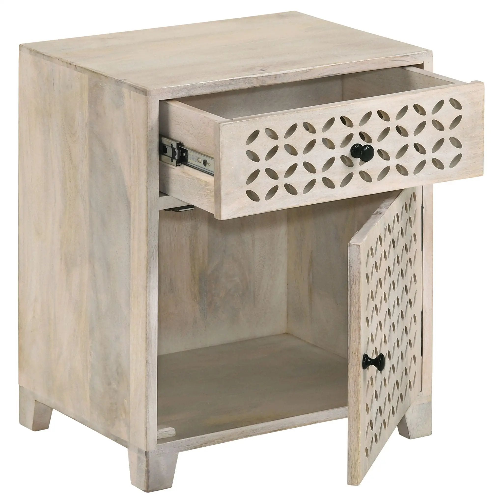 August 1-drawer Trellis Pattern Storage Cabinet White Washed by Unique Piece Furniture